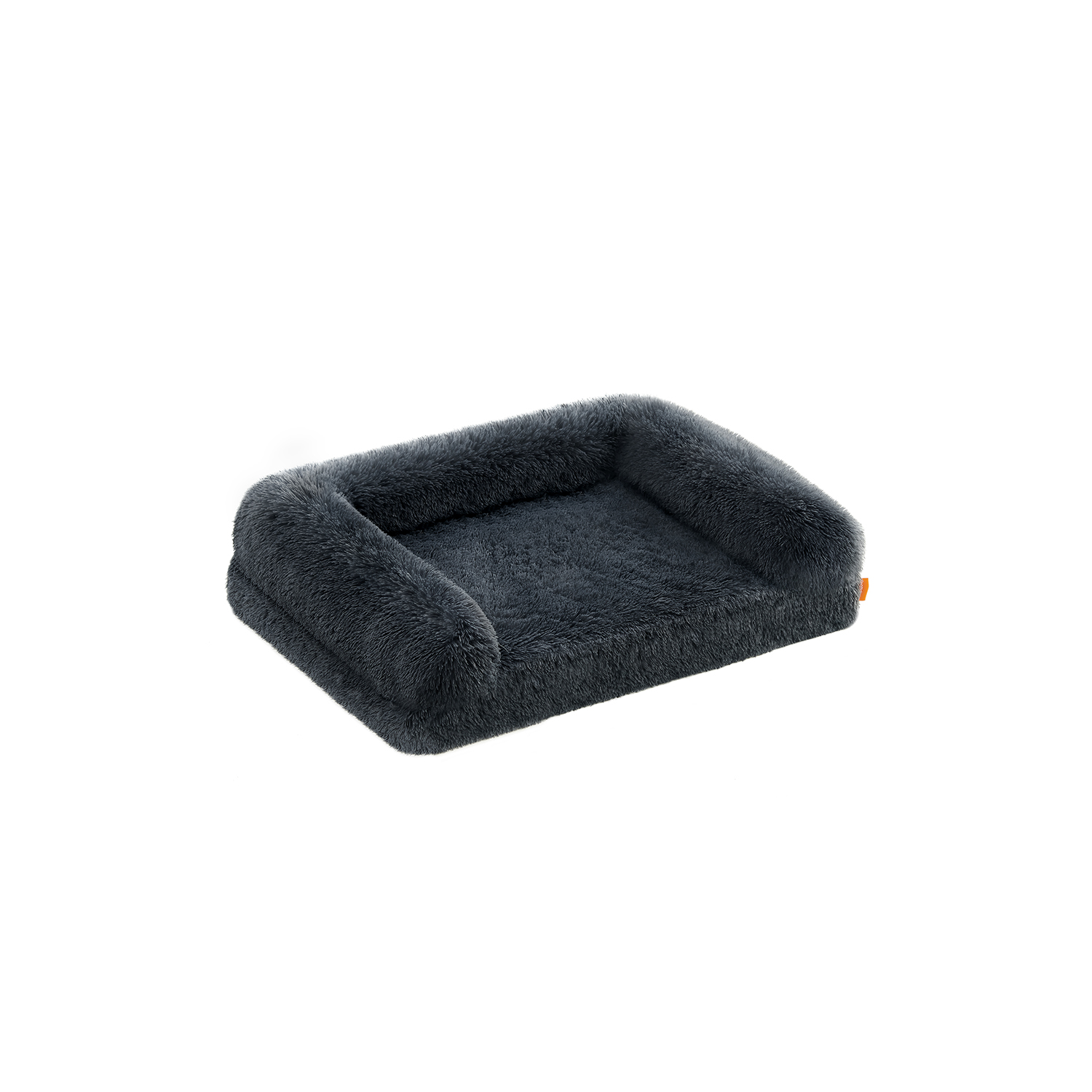 Dog Sofa Bed - MONRA Large Orthopedic Faux Fur Bolster Bed - Dark Grey - Indigo Home