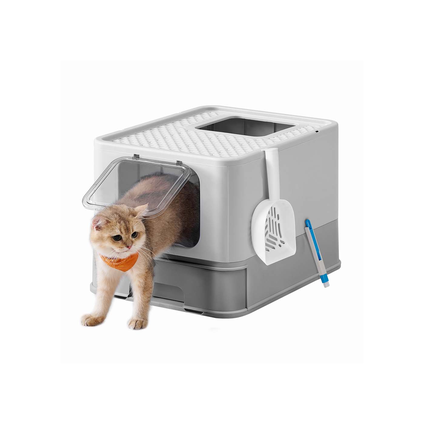 BRIARFORDE Cat Litter Tray with Lid and Top Entry - Grey - Indigo Home