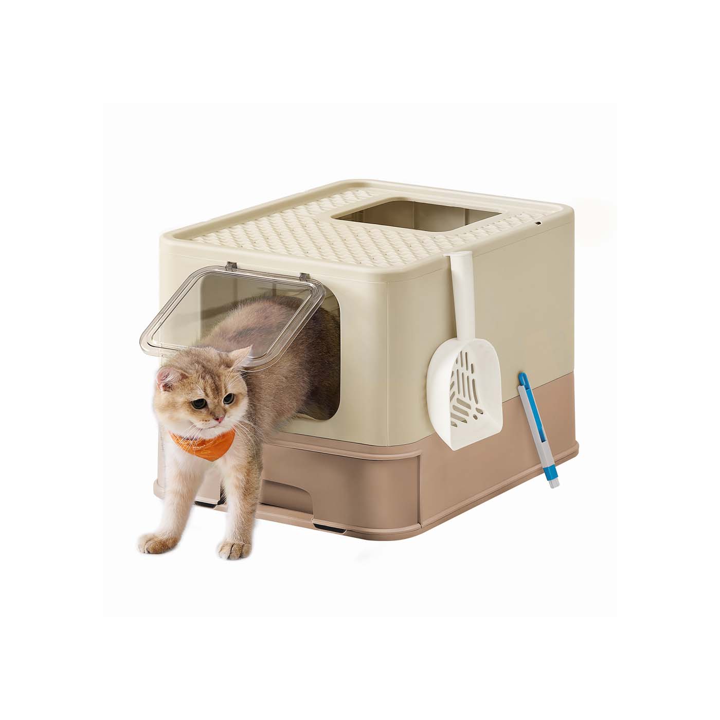 BRIARFORDE Cat Litter Tray with Lid and Top Entry - Beige - Indigo Home