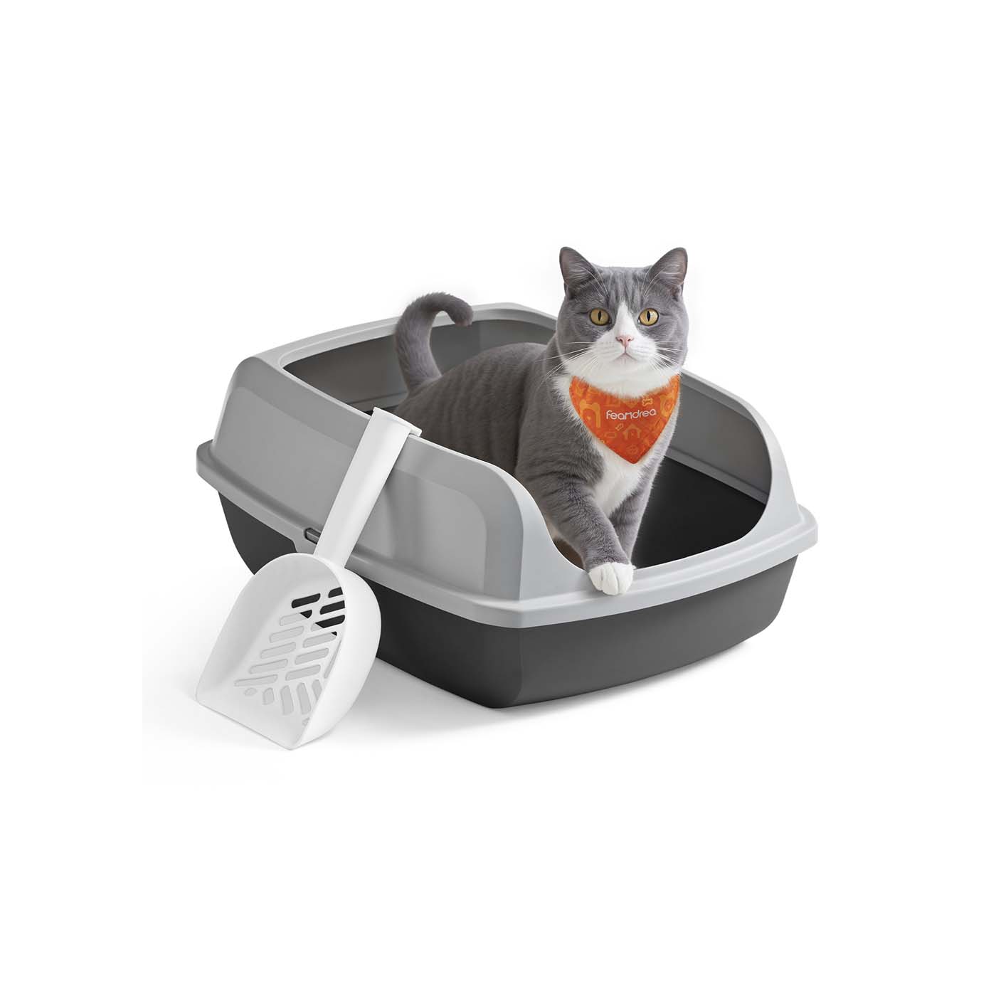 BRIARFORDE High Sided Open Cat Litter Tray with Scoop - Grey, 37.5cm - Indigo Home