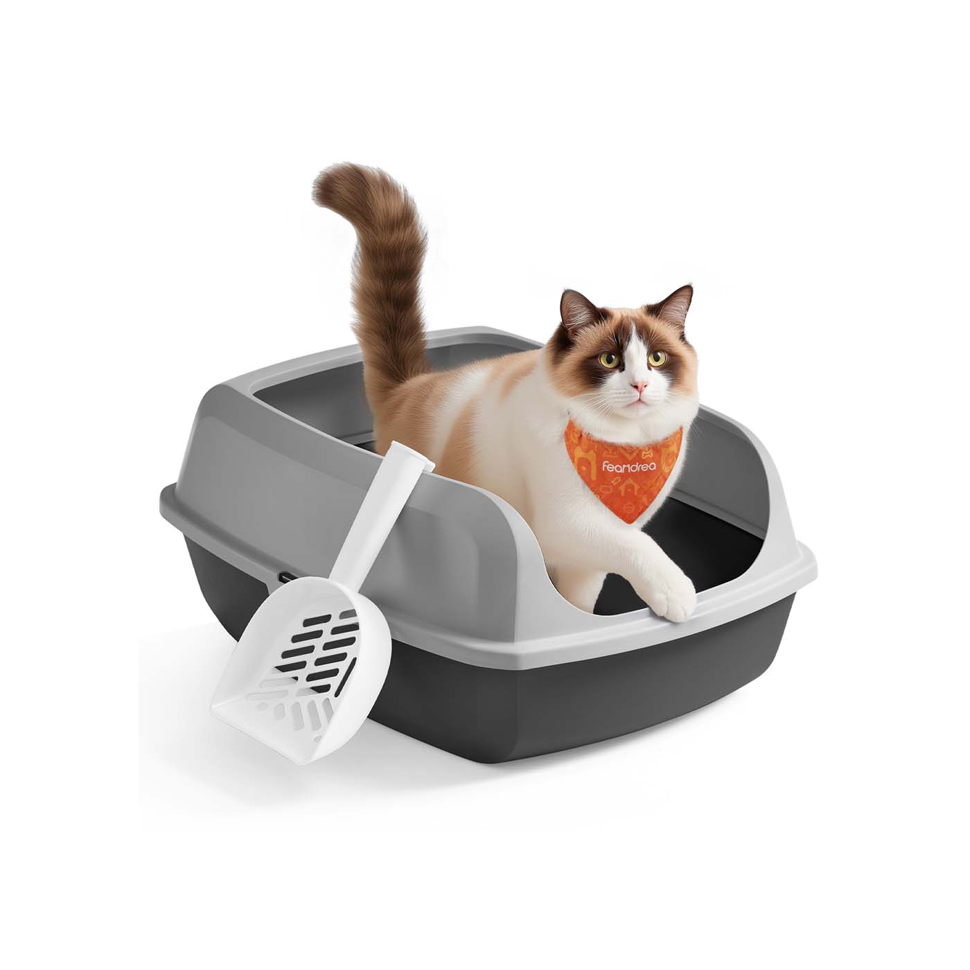 BRIARFORDE High Sided Open Cat Litter Tray with Scoop - Grey, 42cm - Indigo Home