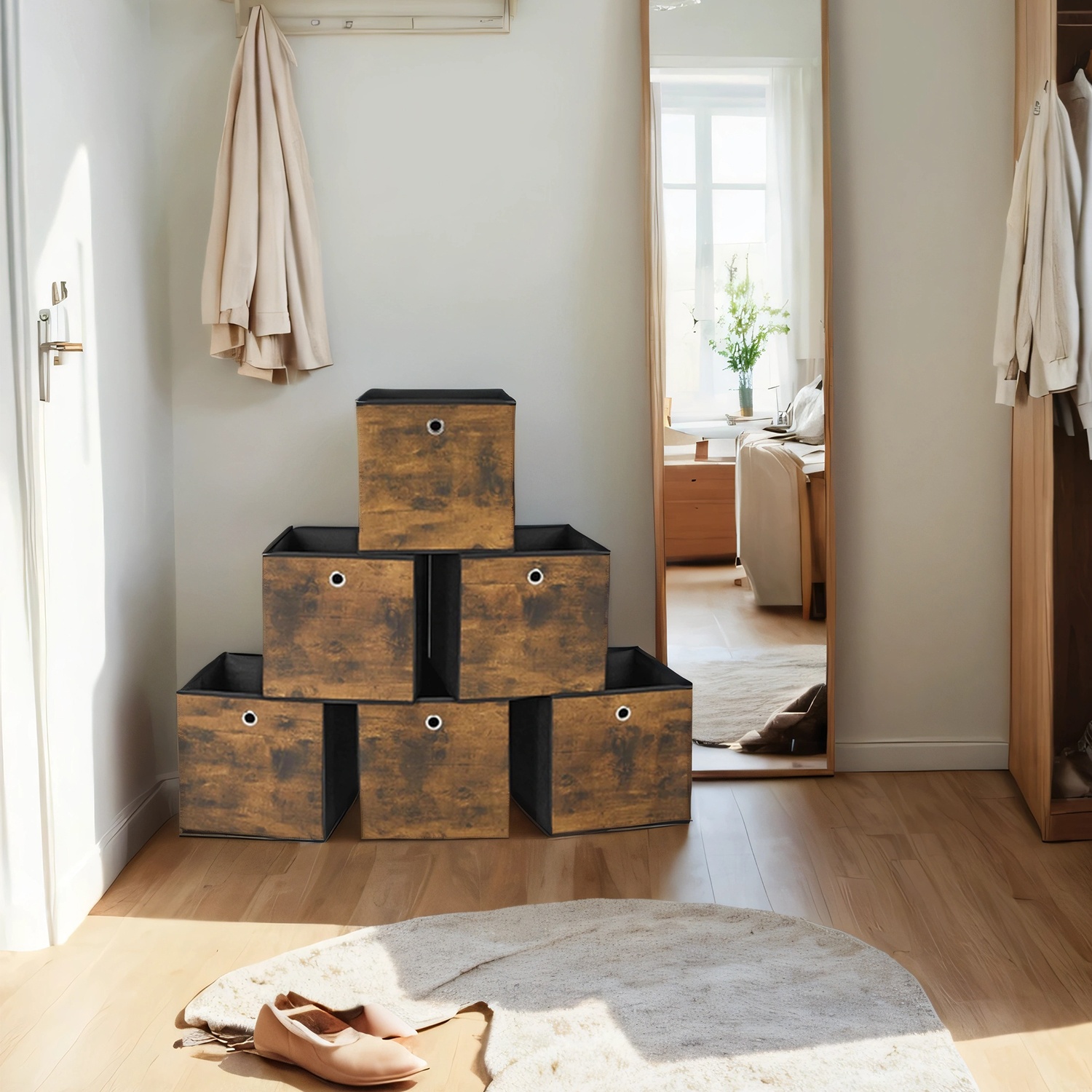 Storage Boxes - ZARNIA Foldable Non Woven Fabric Storage Boxes with Handles - Rustic Brown - Indigo Home