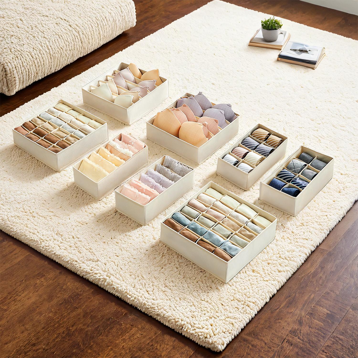 Drawer Organiser - ZARNIA Underwear Organiser Set of 8 - Beige - Indigo Home