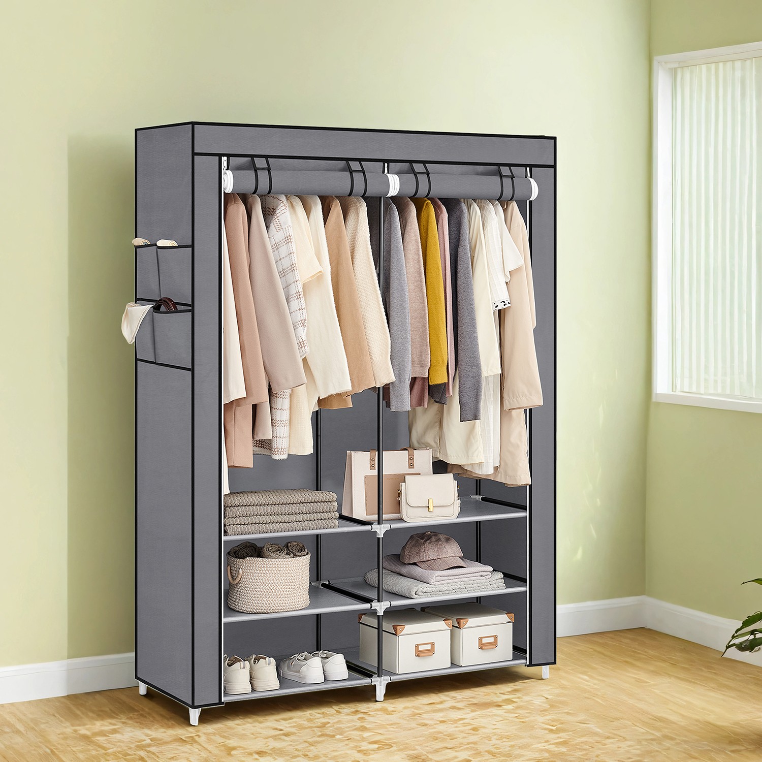 Clothes Wardrobe - ZARNIA Portable Closet with 2 Hanging Rails - Dove Grey - Indigo Home