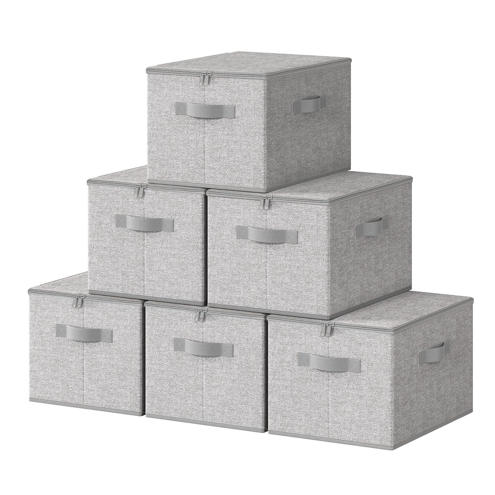 SIBOVA Set of 6 Foldable Storage Boxes - Light Grey - Indigo Home