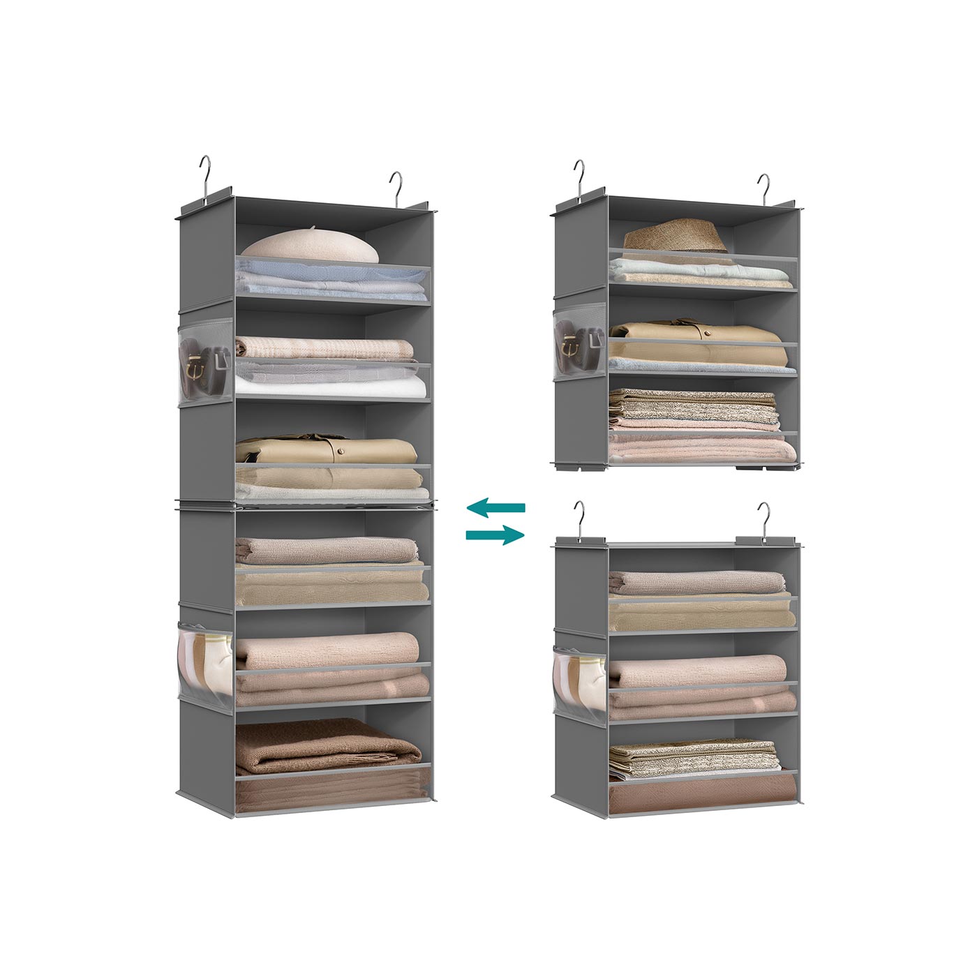 Hanging Wardrobe Organiser - VIVTA Hanging 6 Tier Separable Foldable - Dove Grey - Indigo Home