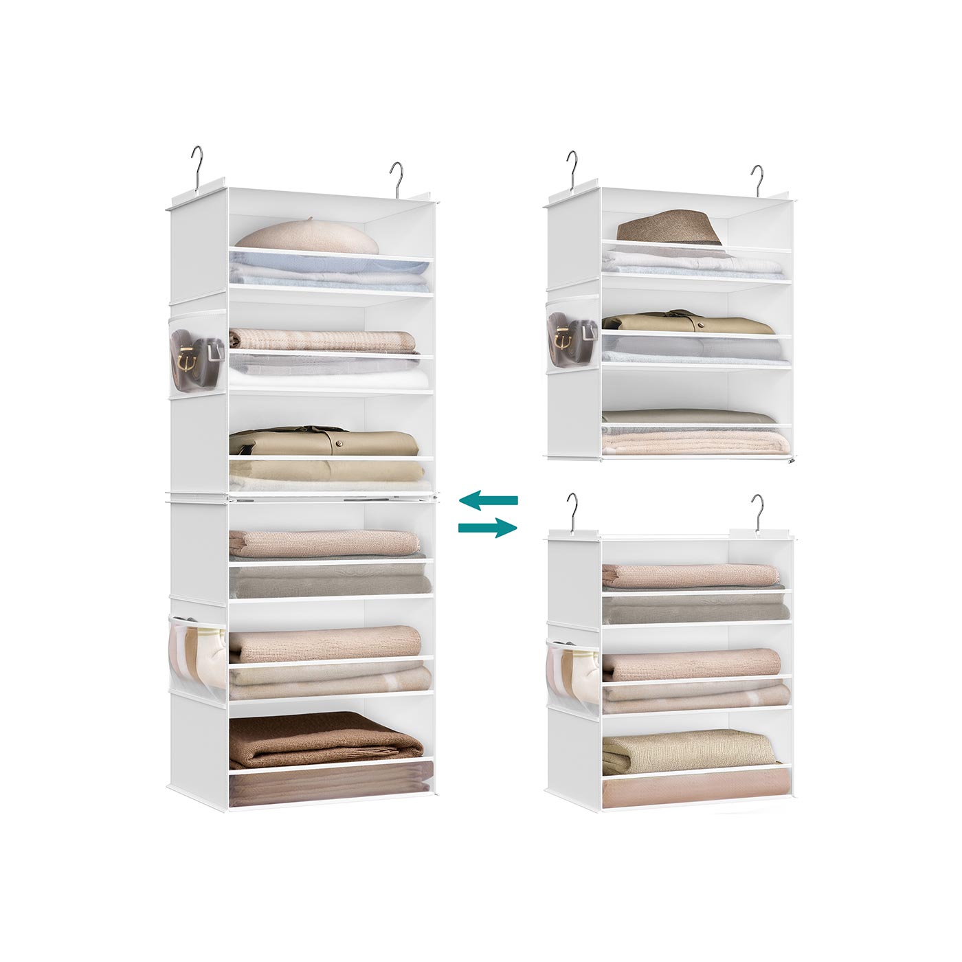 Hanging Wardrobe Organiser - VIVTA Hanging 6 Tier Separable Foldable - White - Indigo Home