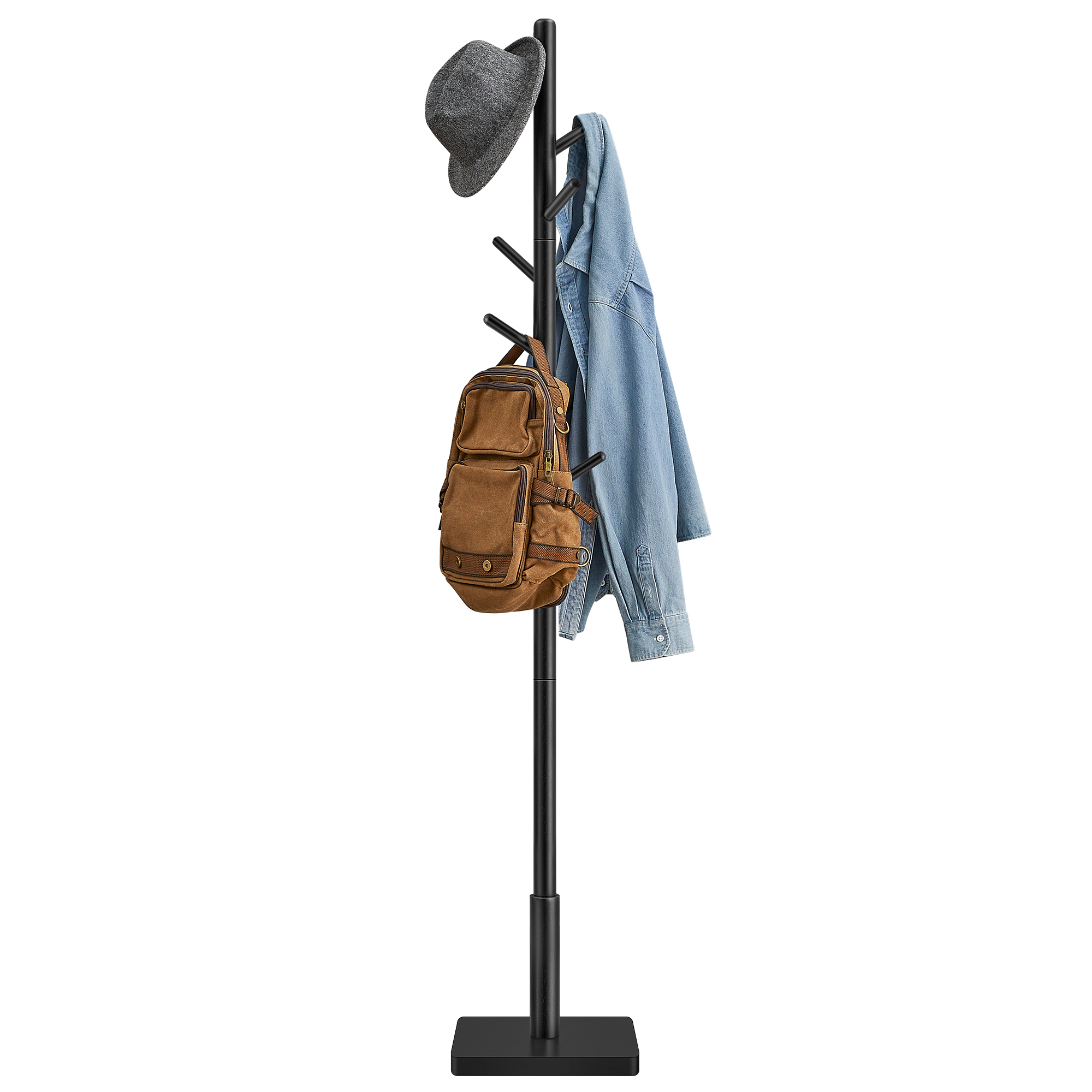 Coat Rack - VIVRAE Free Standing Hall Tree with 8 Hooks - Black - Indigo Home