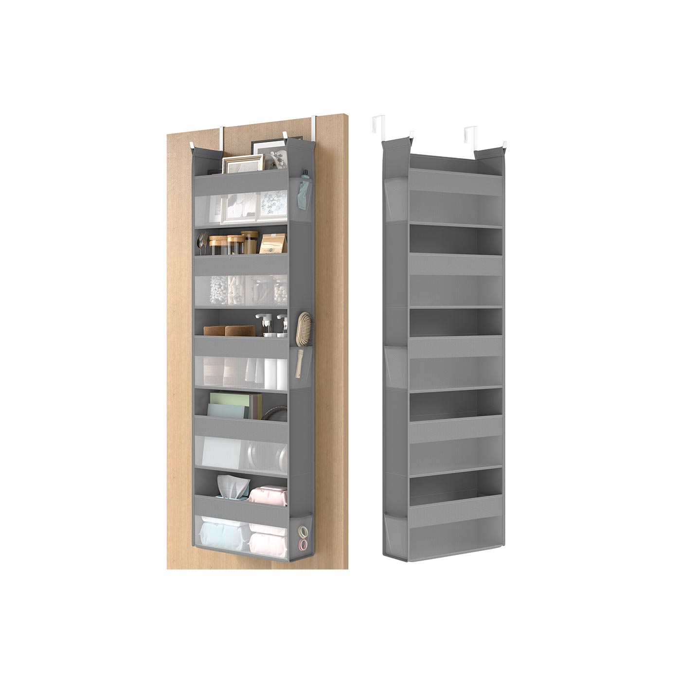 Door Organiser - ORAVAS Over Door Storage 5 Large Pockets Mesh - Dove Grey - Indigo Home