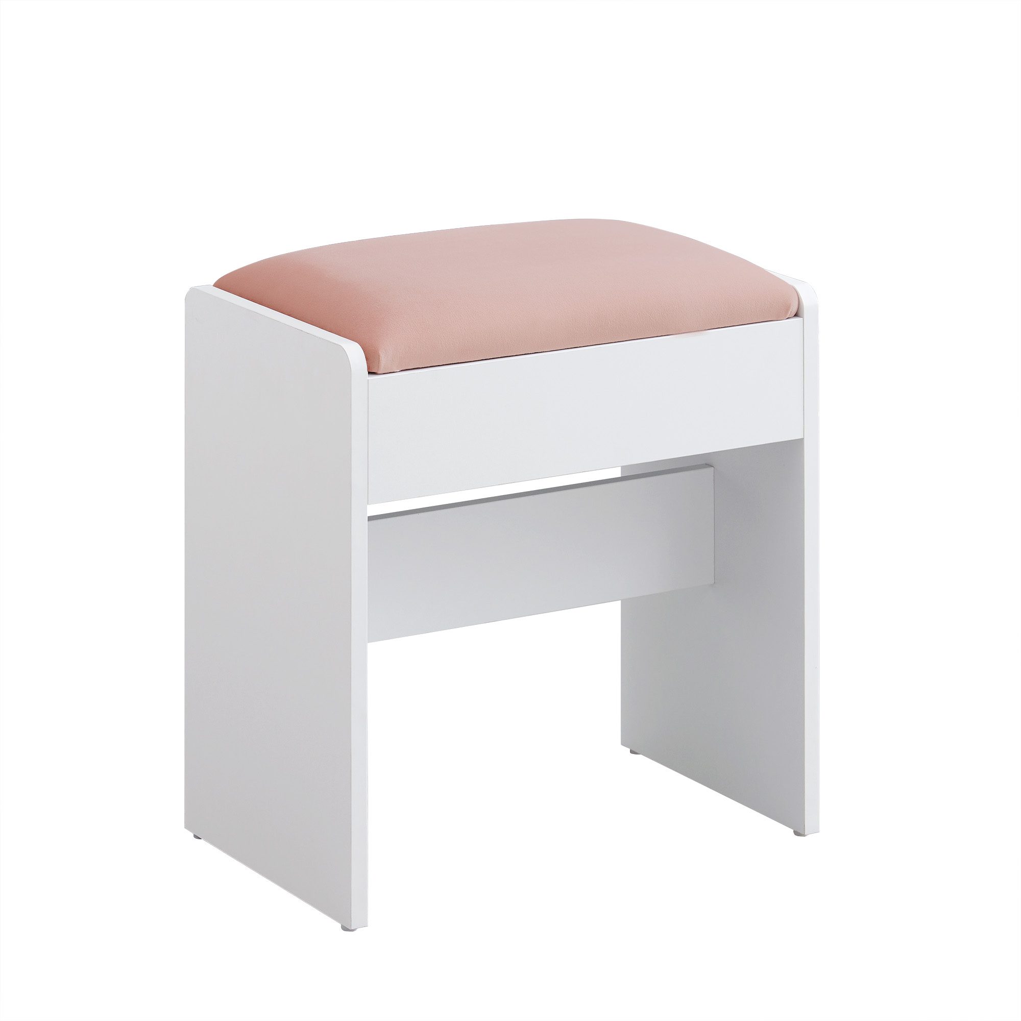 Makeup Stool - TARRAH Swivel Vanity Stool with Optional Footrest - Matte White and Jelly Pink - Indigo Home