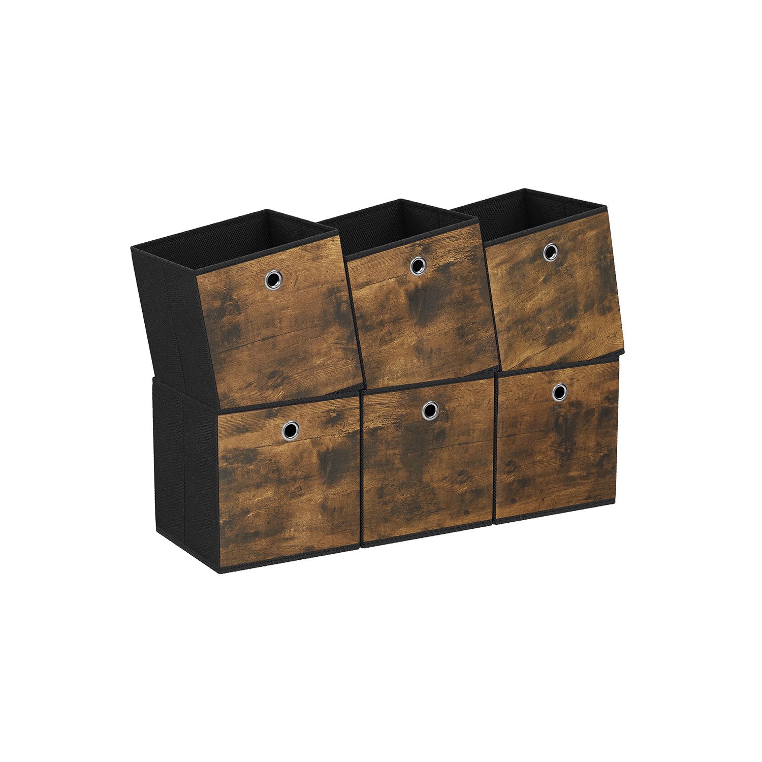 Storage Cubes - VERNIA 6 Foldable Fabric Organizing Box 33cm - Rustic Brown - Indigo Home