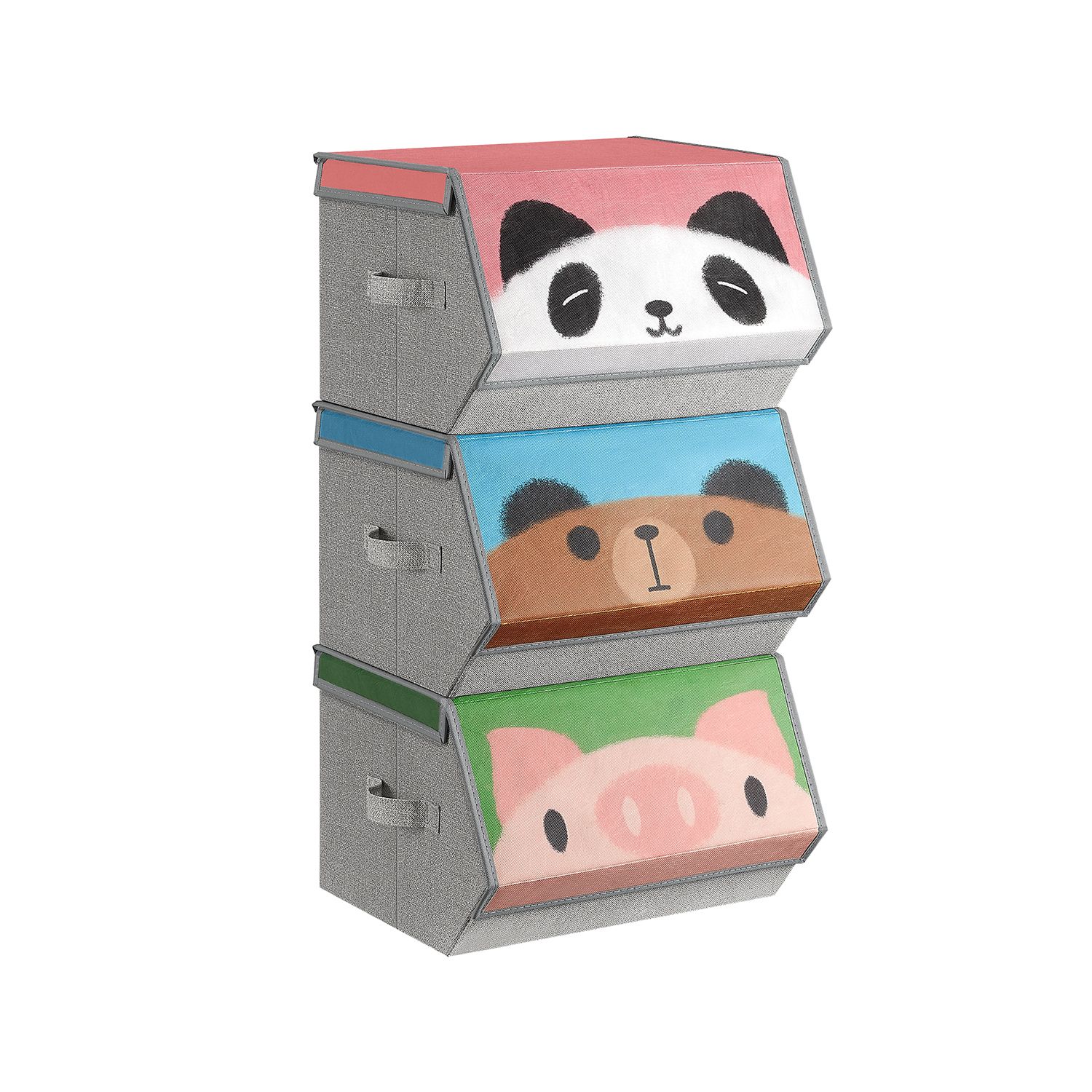Set of 3 Stackable Kids Storage Organisers with Handles - Indigo Home