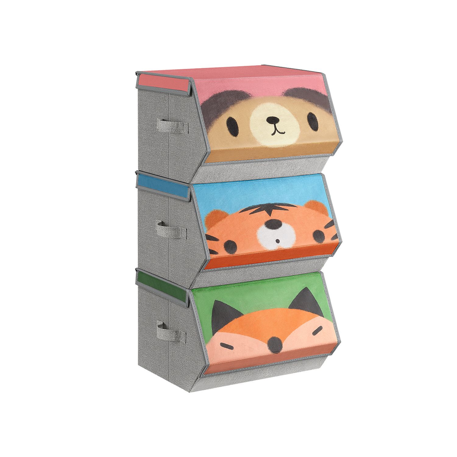 Set of 3 Stackable Kids Storage Organisers with Handles - Indigo Home