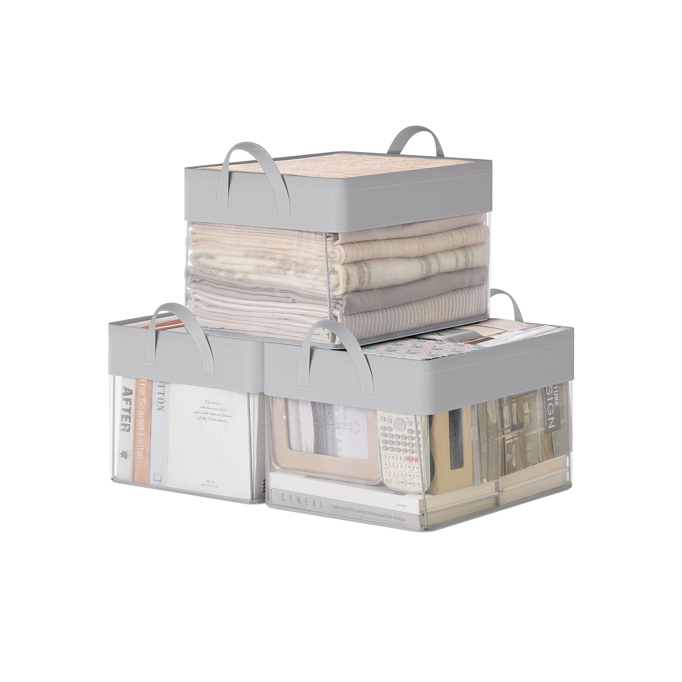 Storage Bins - AVONIA Set of 3 Fabric Baskets Medium 40x30x25cm - Dove Grey - Indigo Home