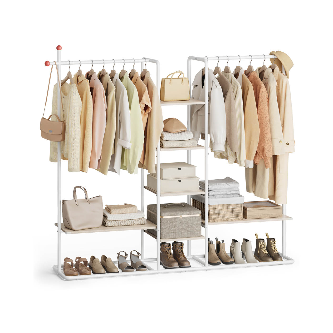 Clothes Rail - ASTLIA 6 Storage Shelves and 2 Hanging Rails - White Beige - Indigo Home