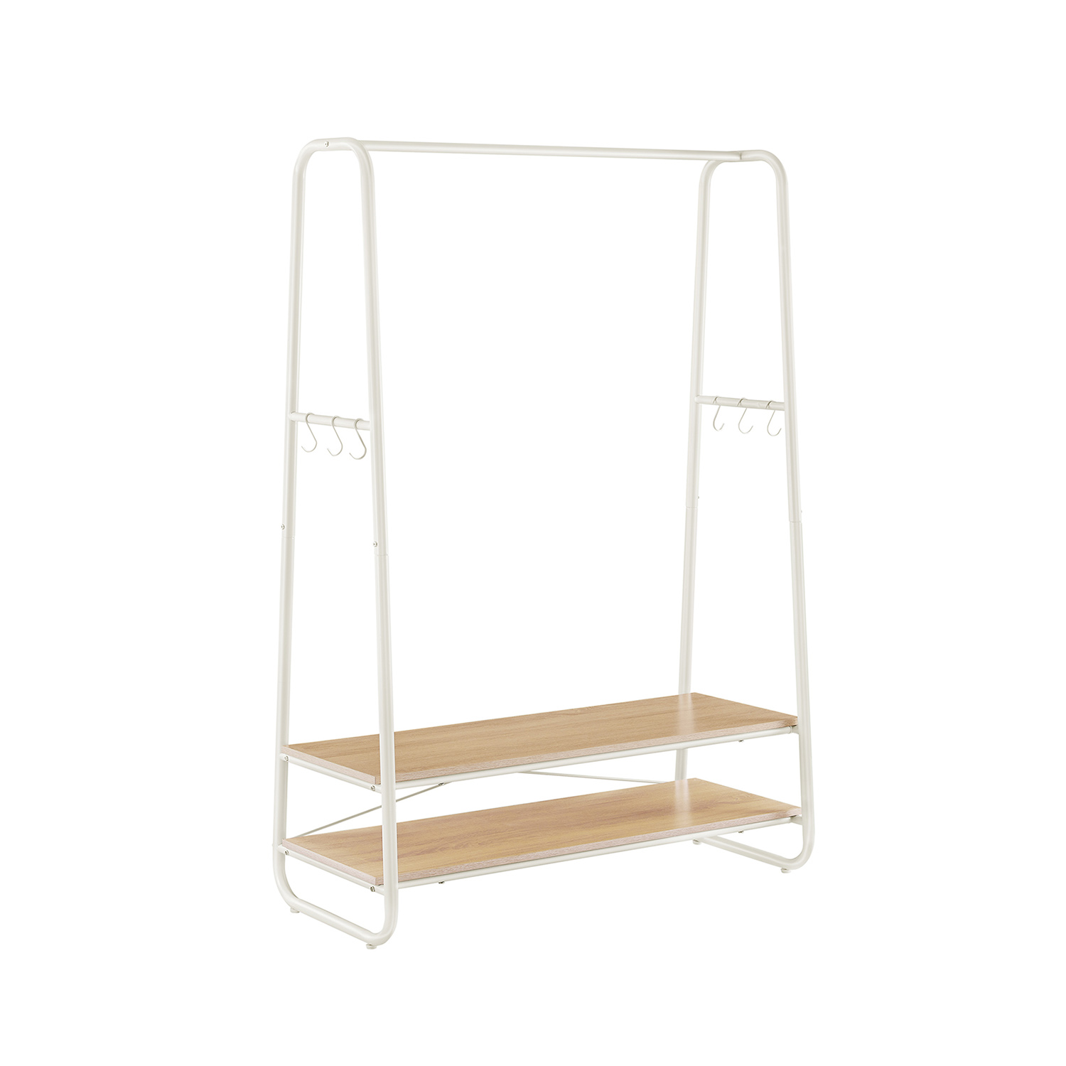 Clothes Rail - VIVRO Double Garment Rack with 2 Shelves - Oak White - Indigo Home