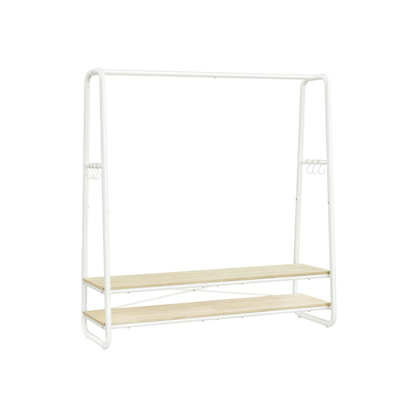 Clothes Rail - VIVRO Steel Clothes Rack with Two Wooden Shelves - Beige and White - Indigo Home