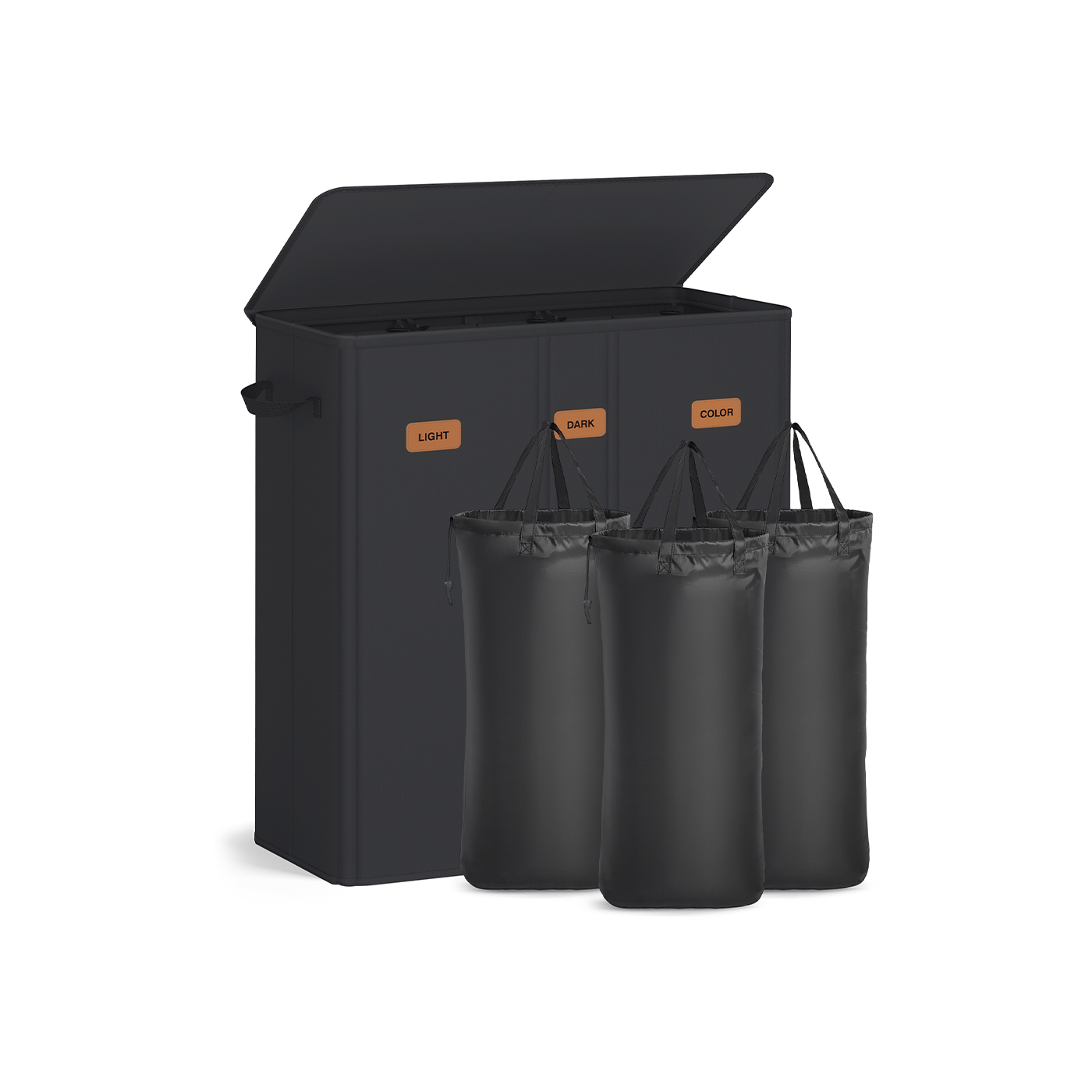 Laundry Basket - GRAZA 3 Compartment Washable Liner and Label - Black - Indigo Home