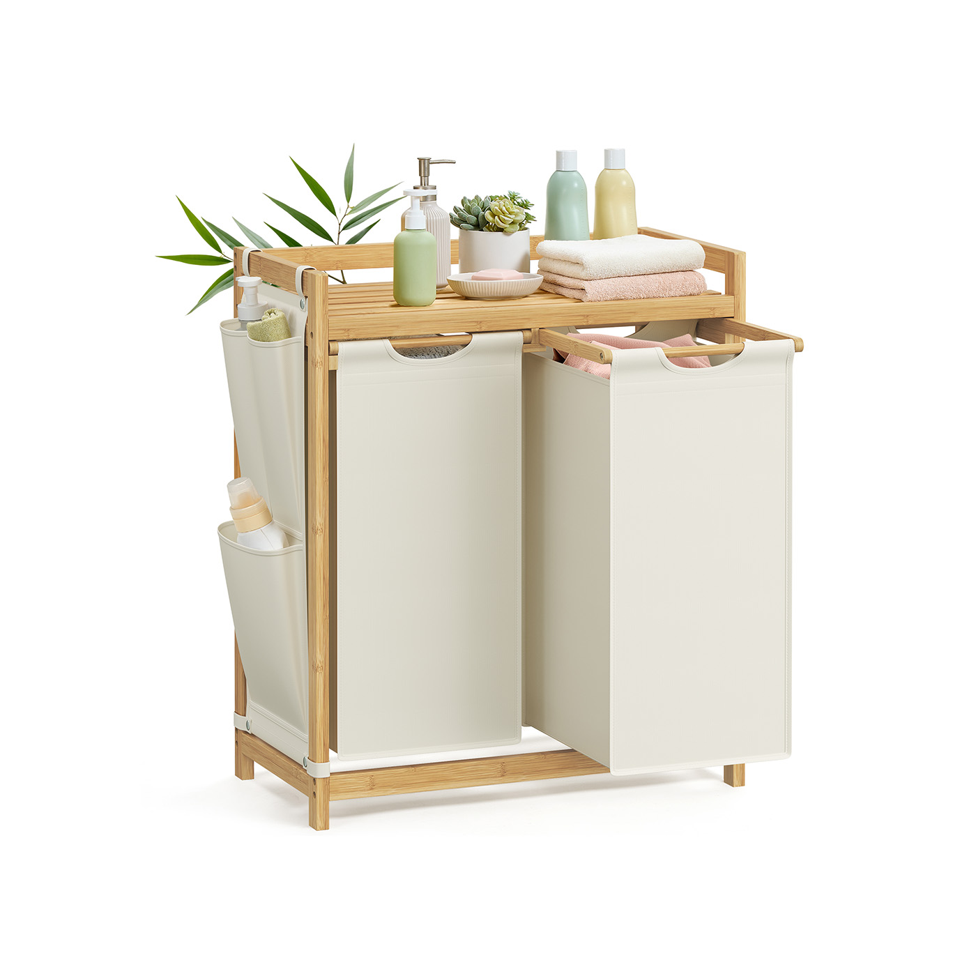 Laundry Basket - AVONA Two Compartment Basket 63 x 33 x 78 cm - White - Indigo Home