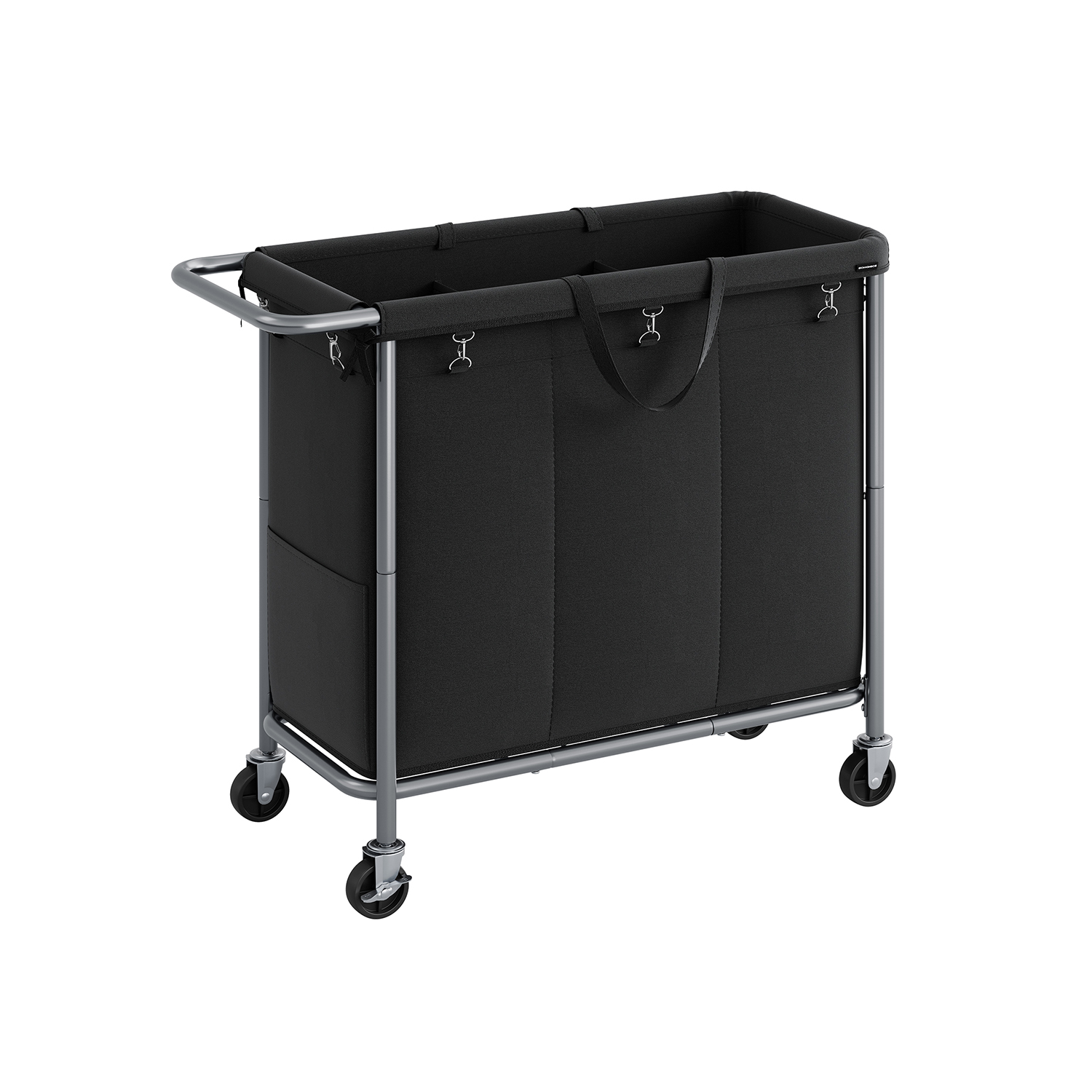 Laundry Basket - FINNOS 200L 3 Compartment on Wheel - Black - Indigo Home