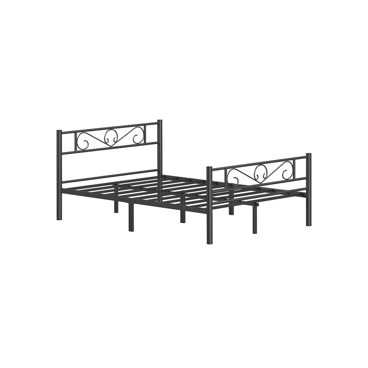 Bed Frame - MODRAH Metal Double Bed with Sturdy Support - Black - Indigo Home