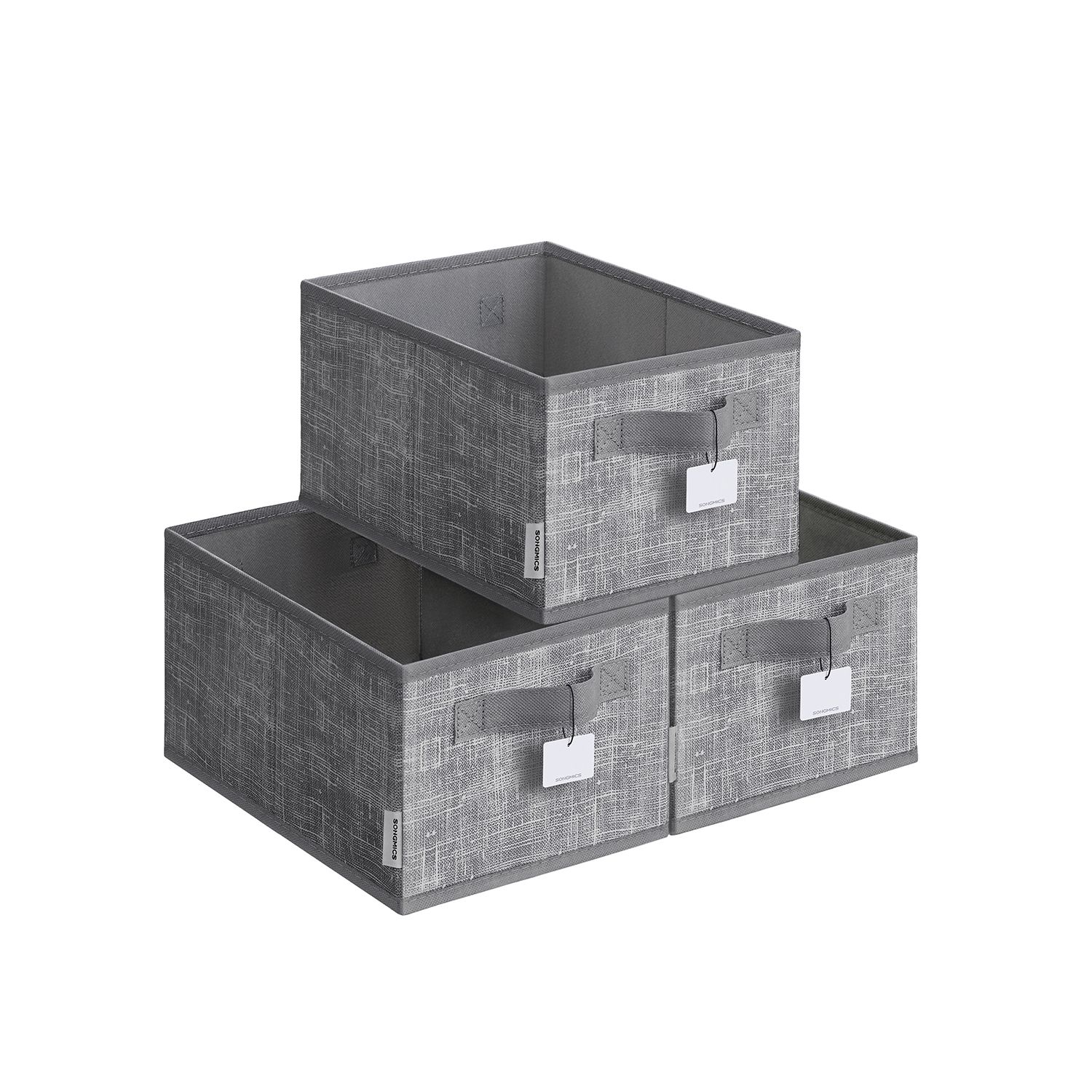 Storage Boxes - MONRO Collapsible Set of 3 15 cm High Cattail Grey - Indigo Home