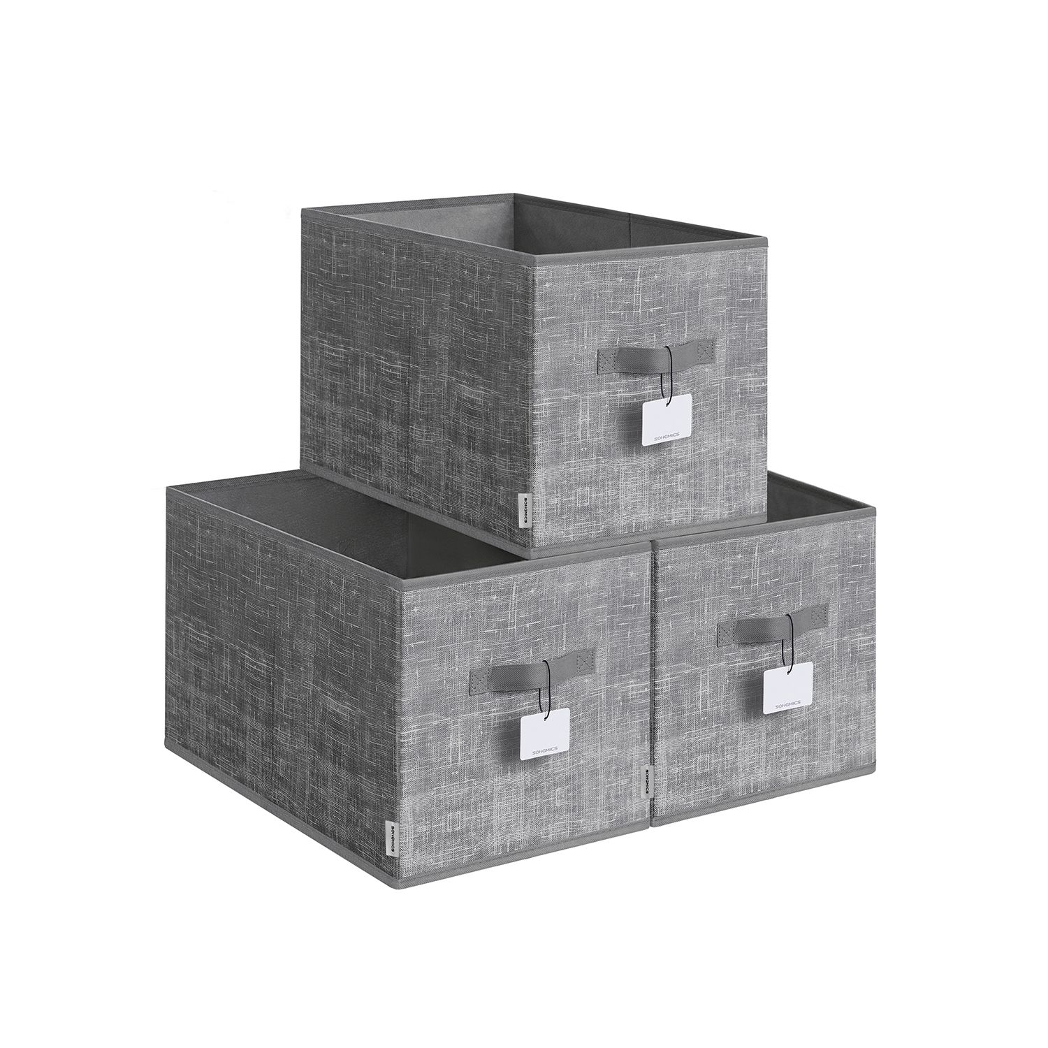Storage Boxes - MONRO Collapsible Set of 3 30 cm High Cattail Grey - Indigo Home