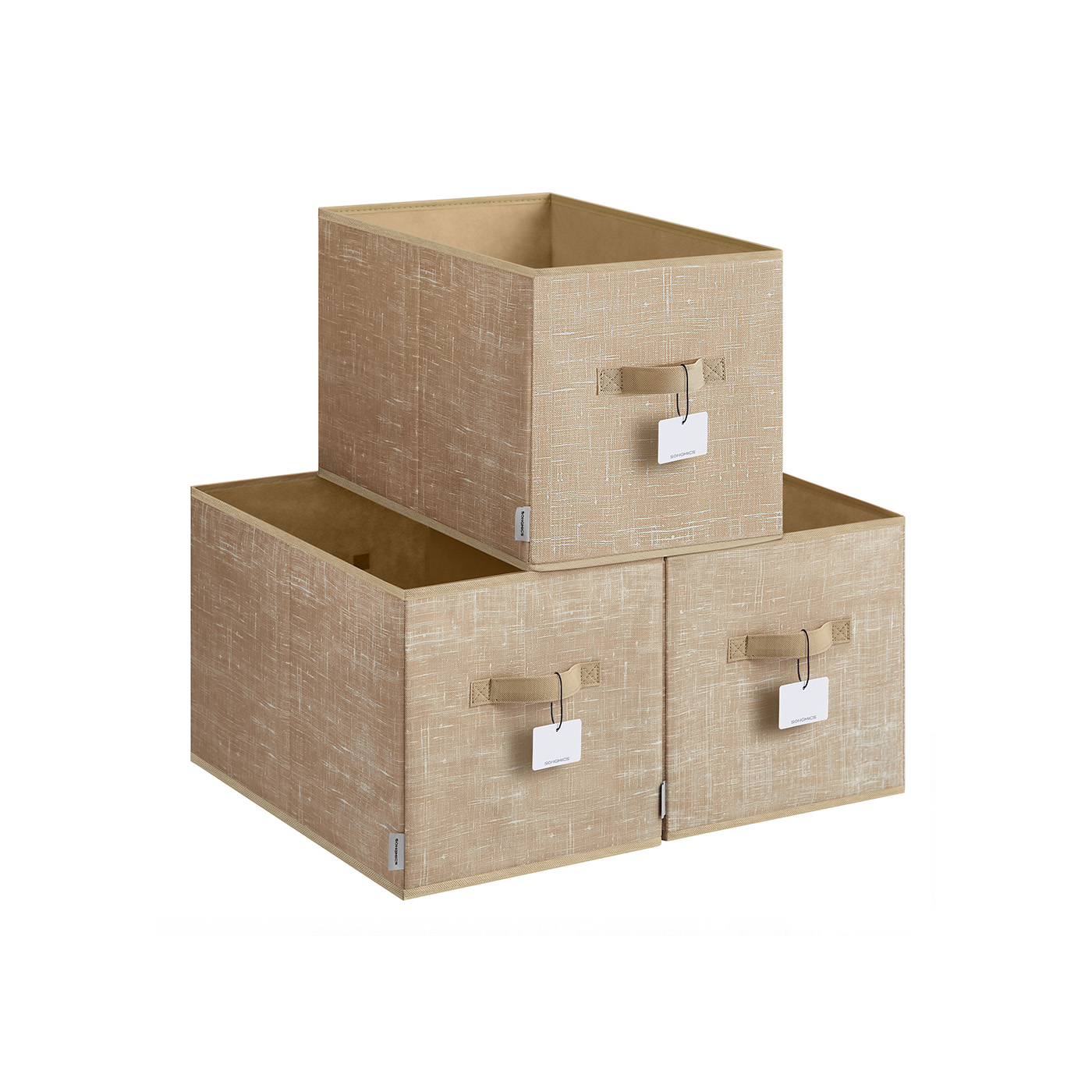 Storage Boxes - MONRO Collapsible Set of 3 30 cm High - Sand Beige - Indigo Home