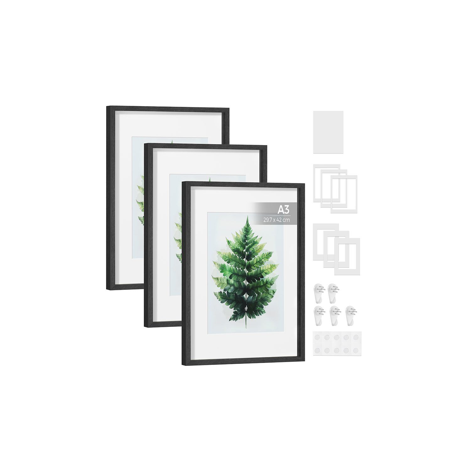 Photo Frames - VERRAH Set of 3 with Mat Ash - Black - Indigo Home