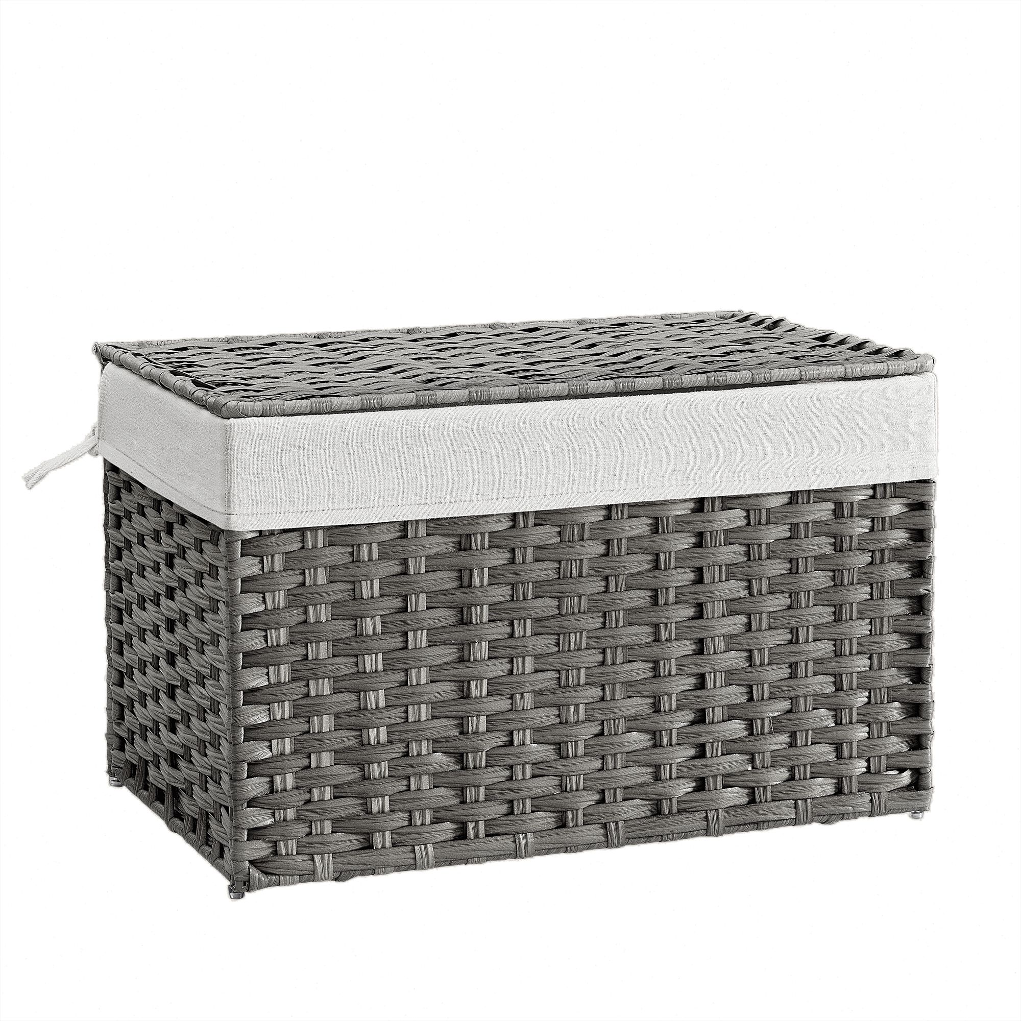 Laundry Basket - LUSSO 105L Synthetic Rattan Foldable with Lid and Handles - Dove Grey - Indigo Home