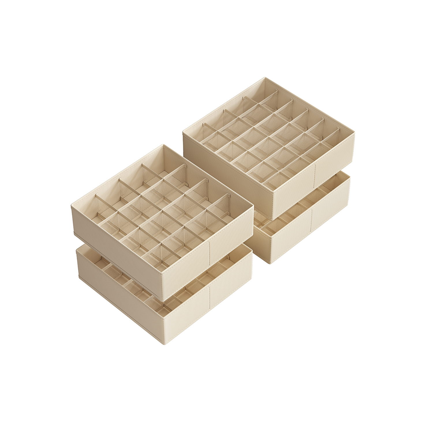 Drawer Organisers - VELON Set of 6 Faux Linen 120 Compartment Organisers - Sand Beige - Indigo Home