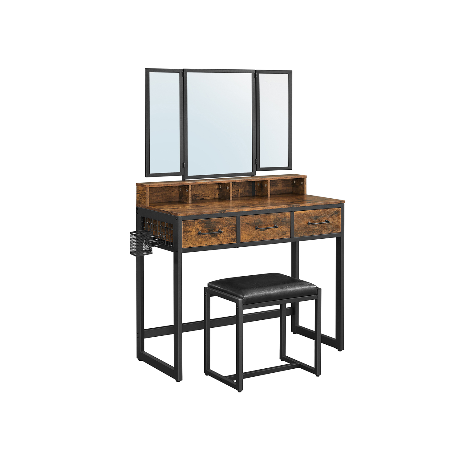 Dressing Table - ALEGRE 3 Drawer Dresser Vintage Brown 90cm - Indigo Home
