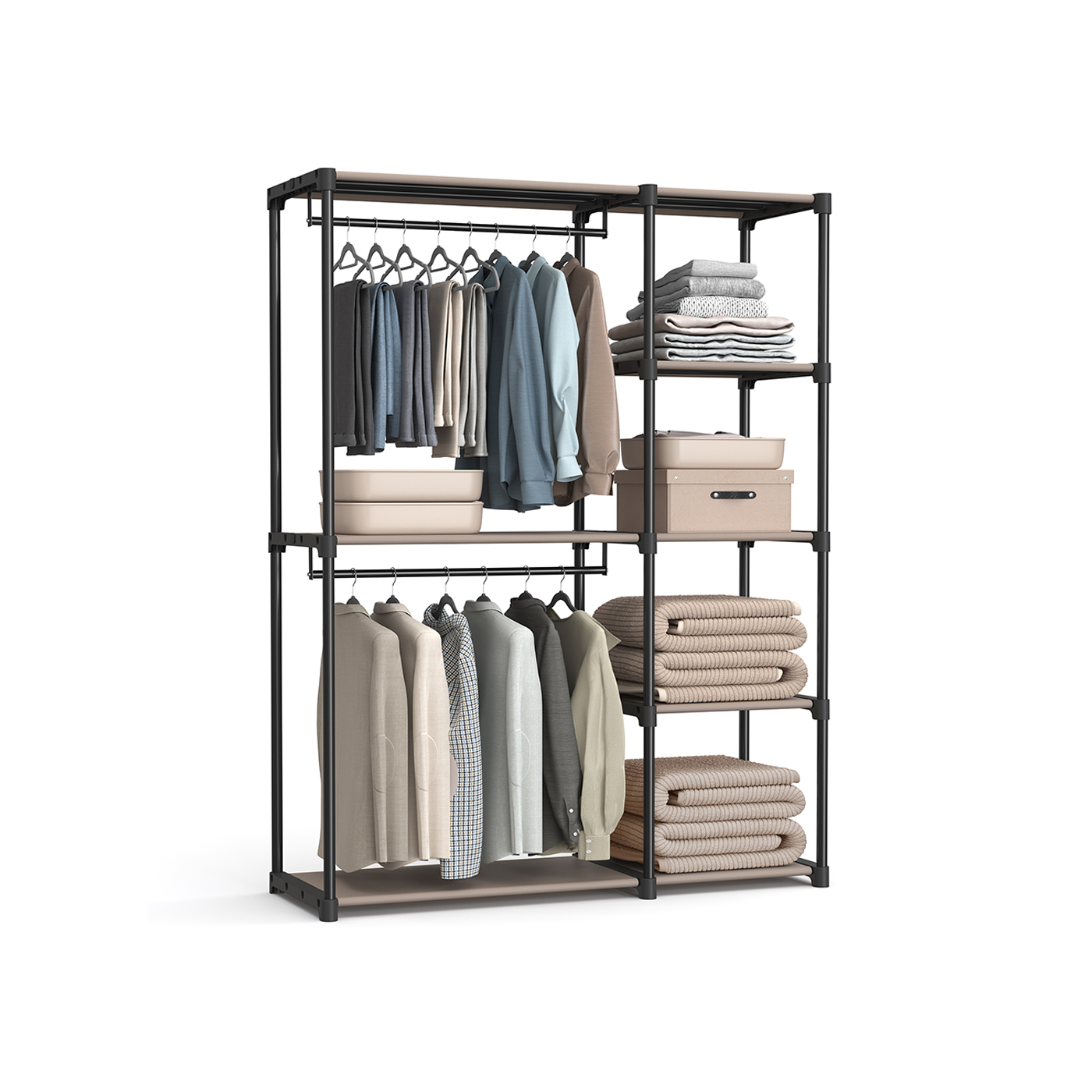Portable Wardrobe - LUMNZA Open Closet - Rustic Taupe - Indigo Home