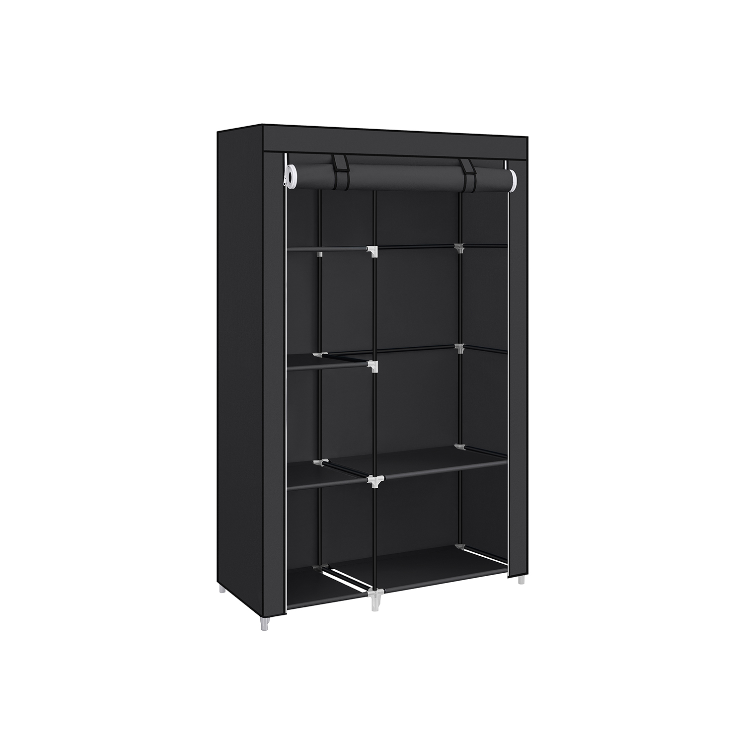 Hanging Wardrobe - ASTRIA Fabric 2 Hanging Rails Shelves - Black - Indigo Home