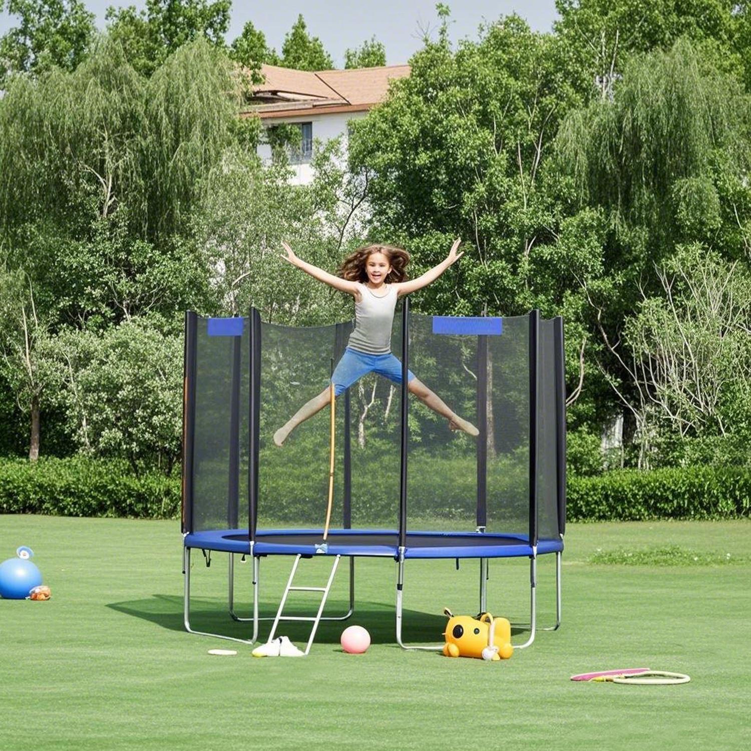 Kids Trampoline - LUSNOS 10 ft with Enclosure Net and Safety Pad - Blue - Indigo Home