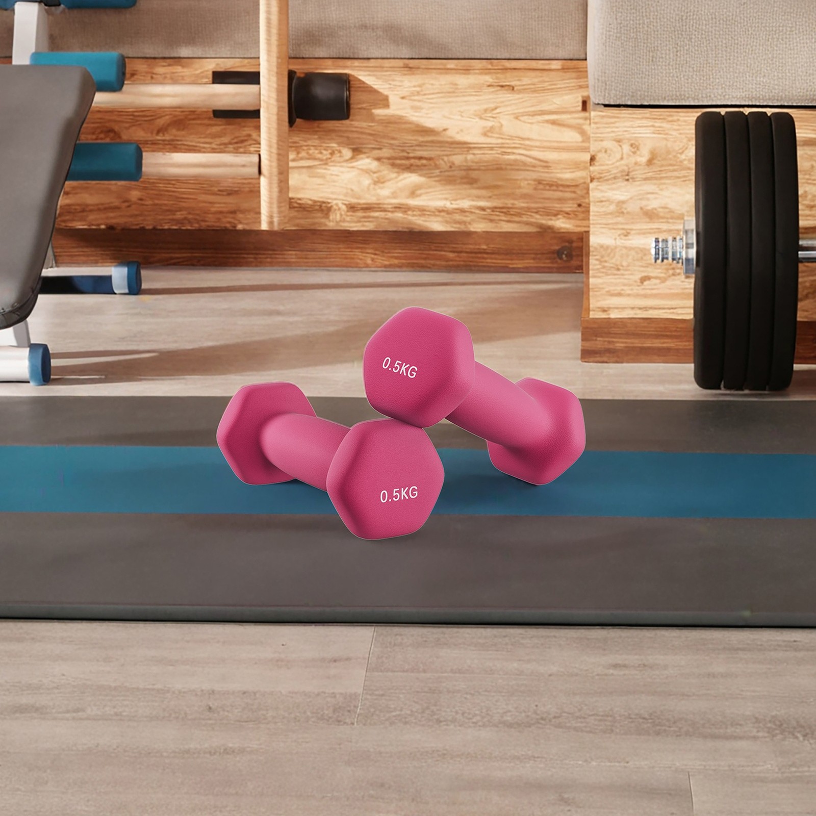 TAREKA Set of 2 Neoprene Dumbbells 0.5 kg - Neon Pink - Indigo Home