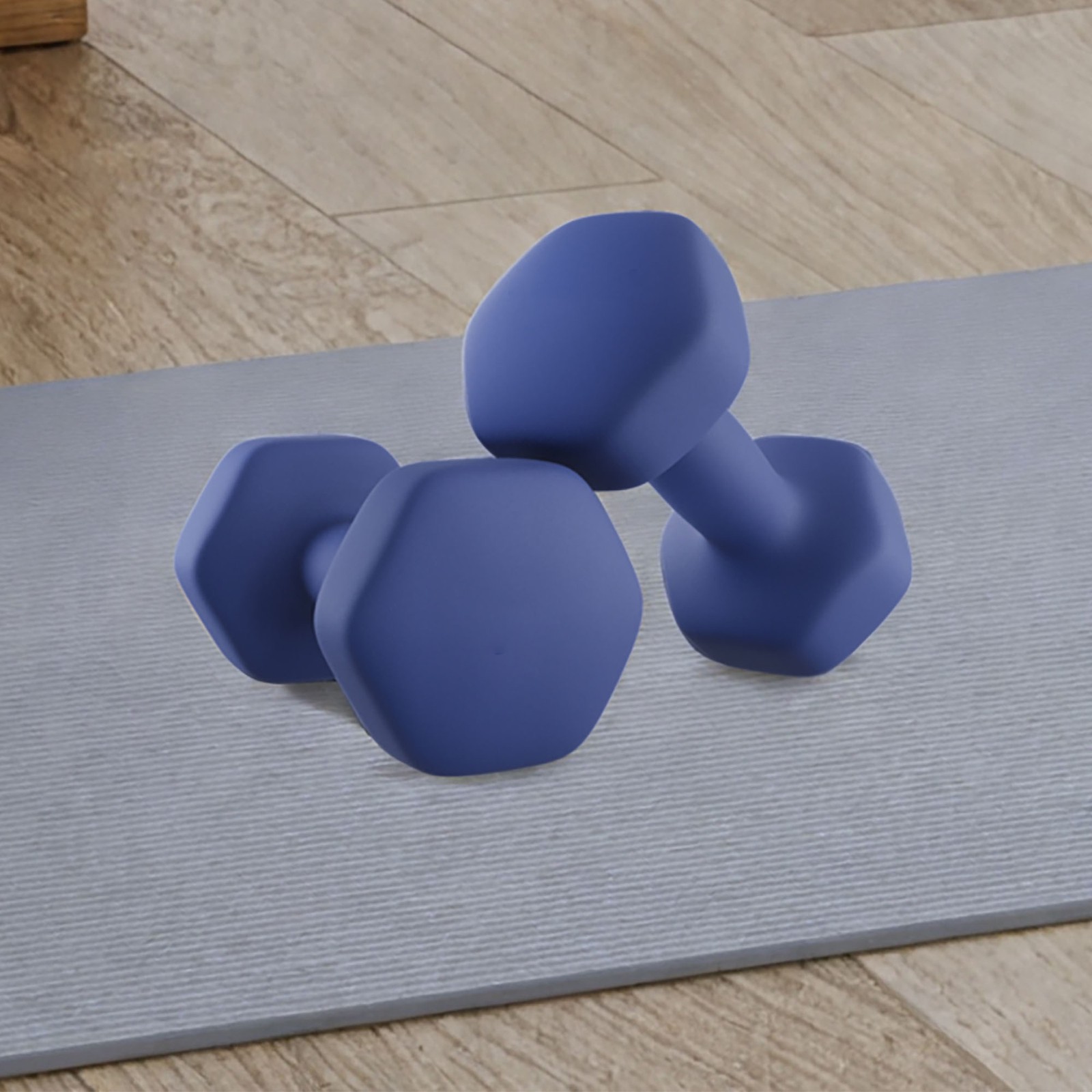Dumbbells - LUSNOS Set of 2 Neoprene Hex 5kg Dumbbells - Aqua - Indigo Home