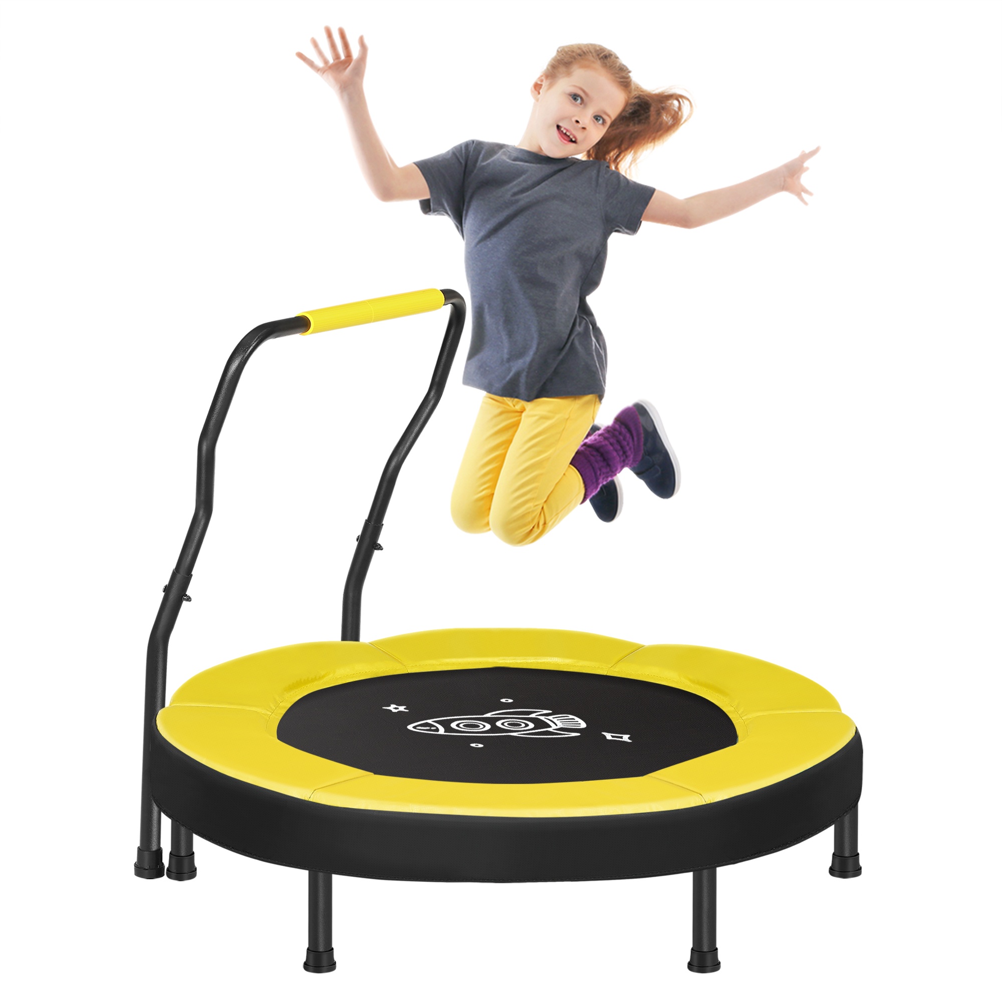 TEKINU Kids Mini Trampoline 3 ft - Yellow - Indigo Home