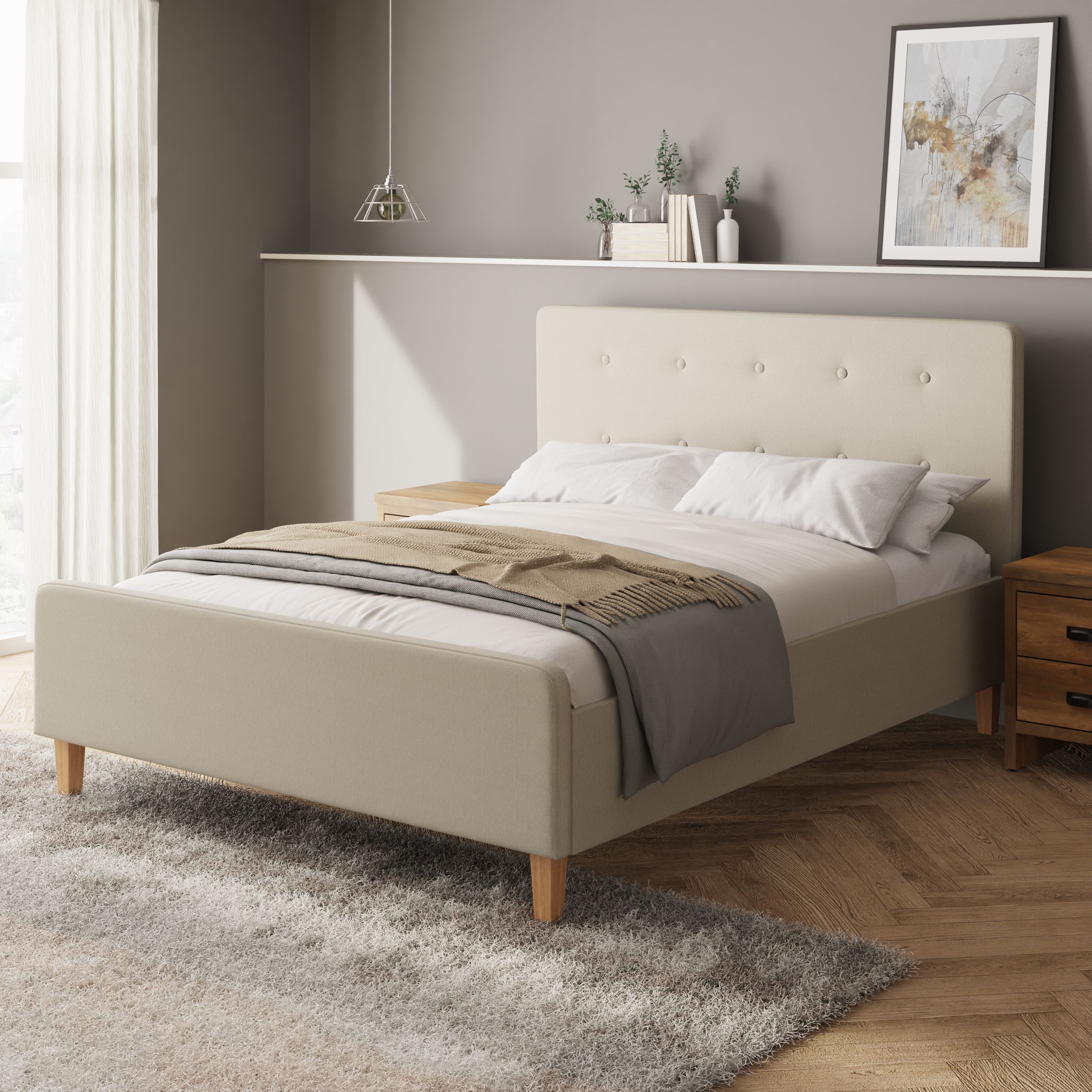Ashbourne 5ft Kingsize Ottoman Storage Upholstered Beds - Natural - Campbell Craft