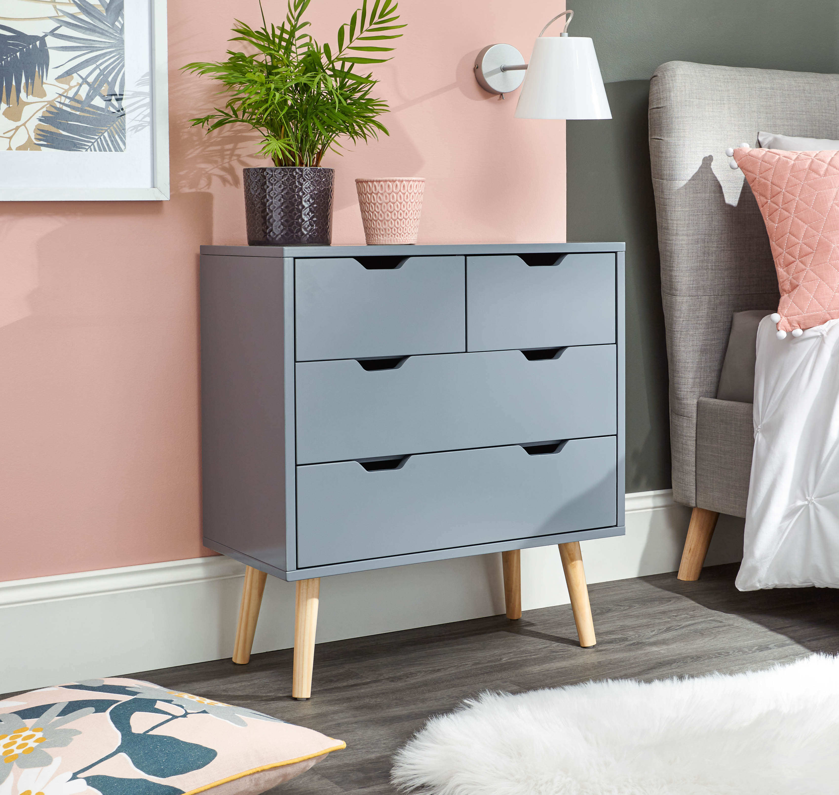 NORTHBAY Grey Chest of Drawers - Small-sized, 4 Drawers - Campbell Craft