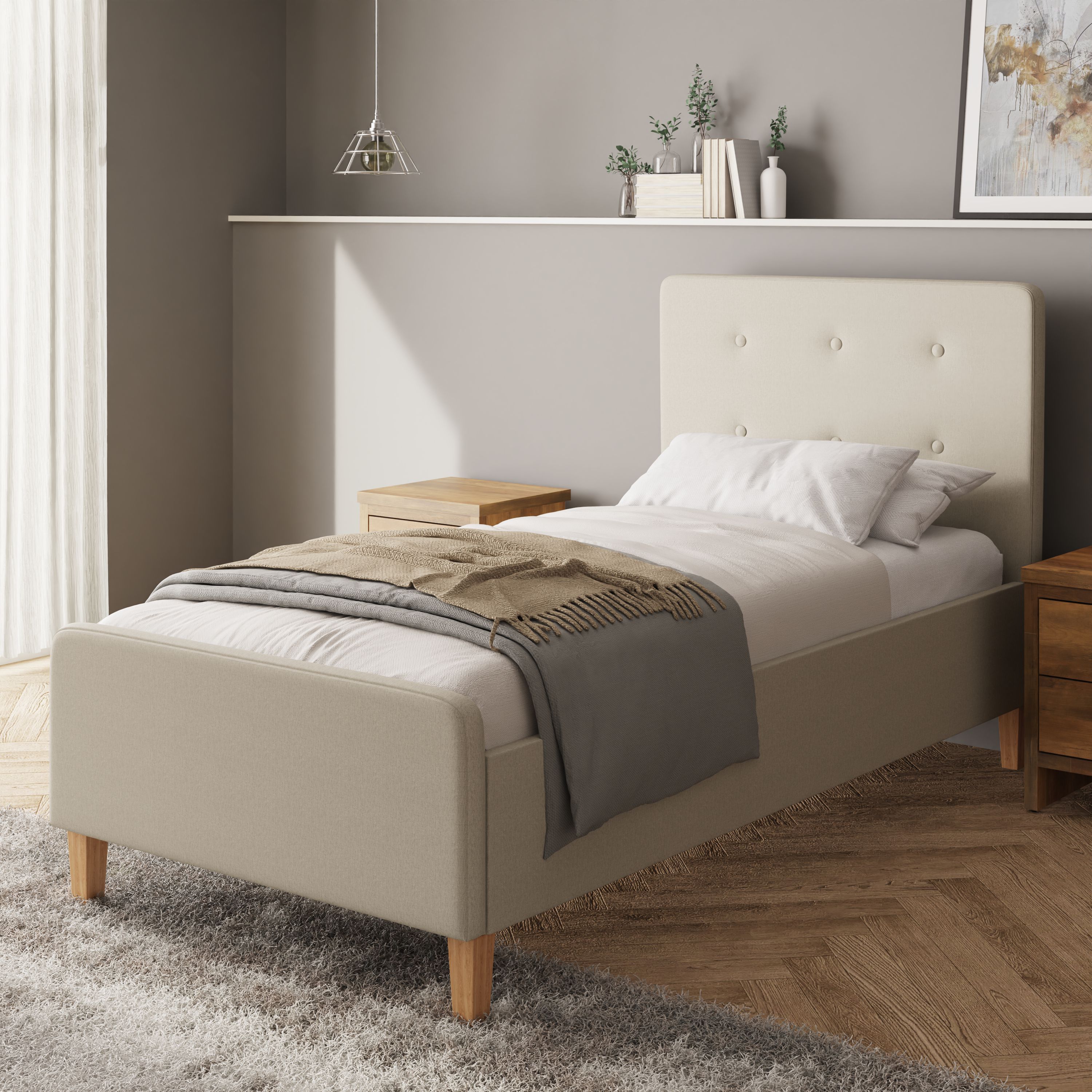 Ashbourne Ottoman Storage 3ft Single Upholstered Beds - Natural - Campbell Craft