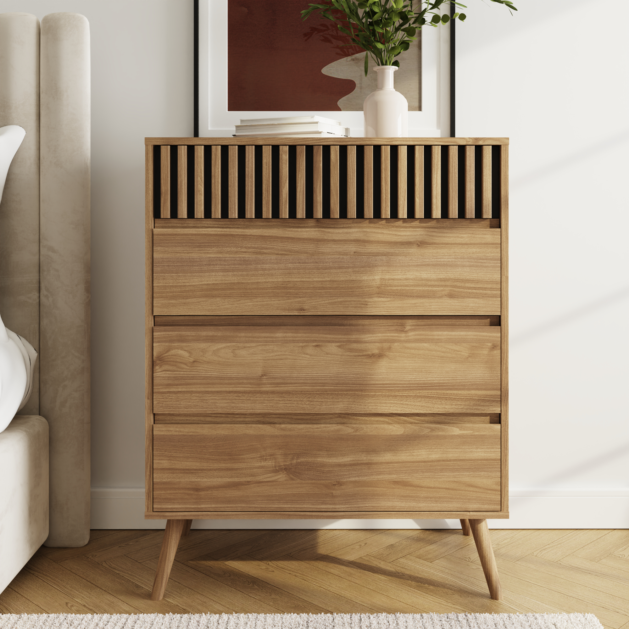 ROANELL Oak Finish Chest of Drawers - Medium-sized, 3 Drawers - Campbell Craft