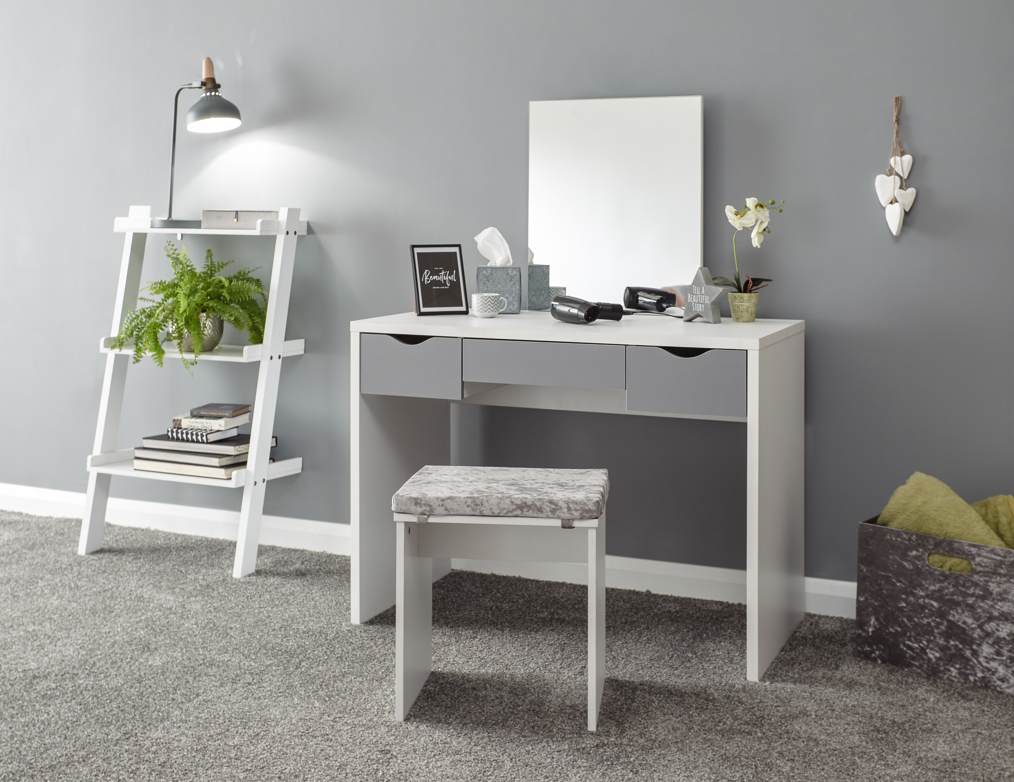 Dressing Table - ELIZABETH Dresser White and Grey 100cm - Campbell Craft