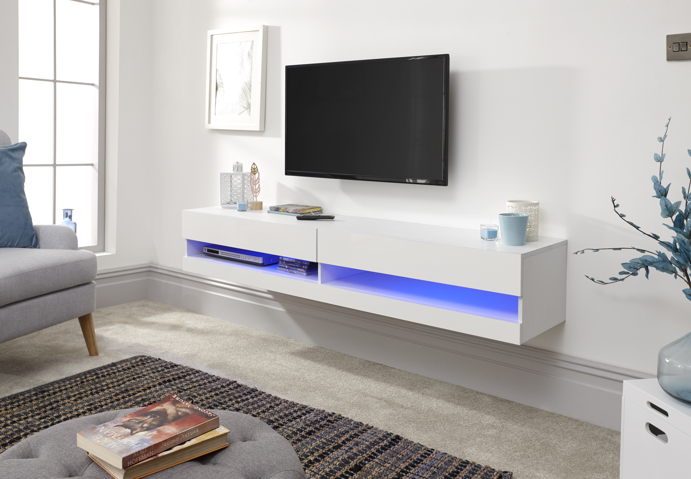 Galicia Wall-Mounted White TV Unit -180CM TV Unit - Campbell Craft