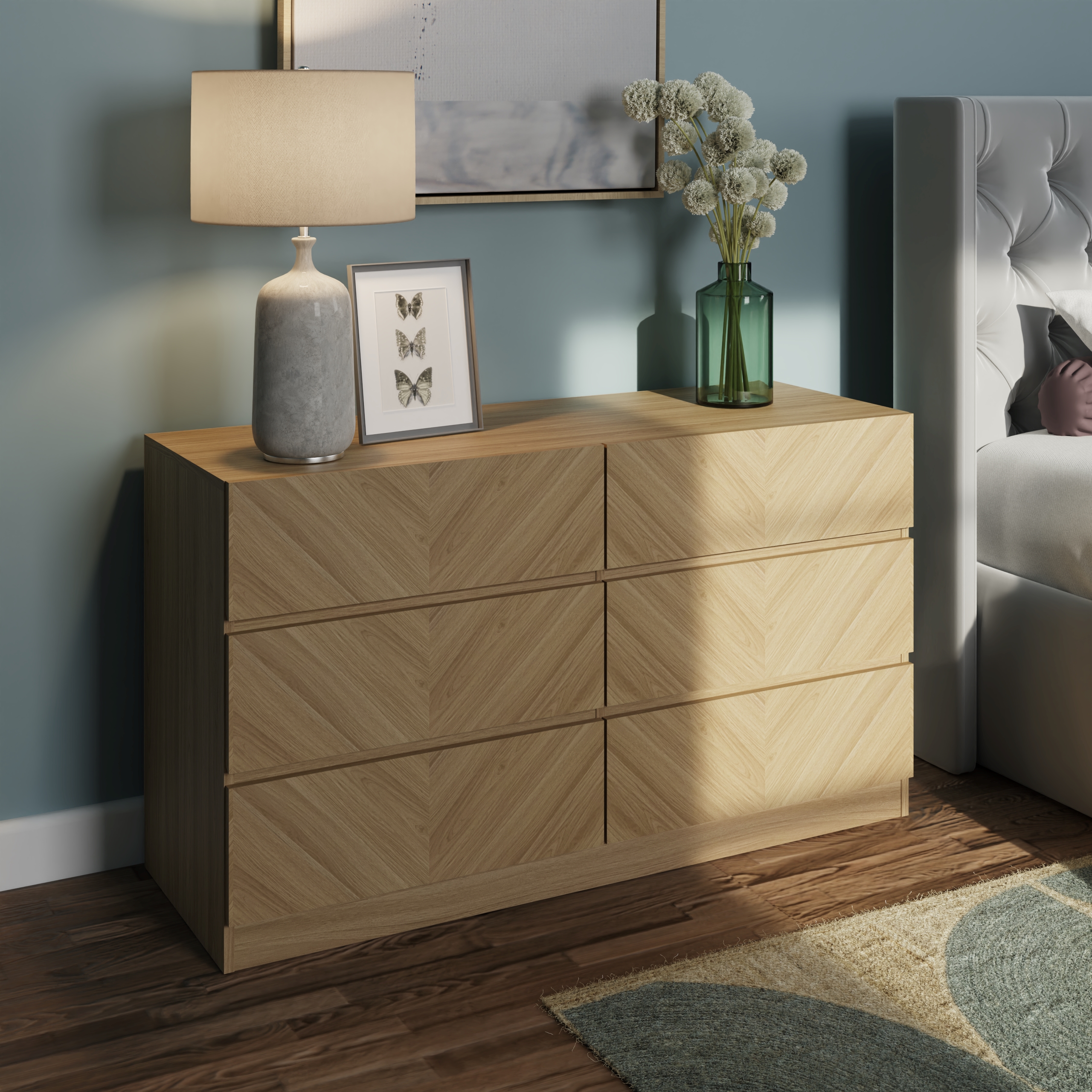 CHARLESTON II Oak Finish Chest of Drawers - Large-sized, 6 Drawers, Double - Campbell Craft