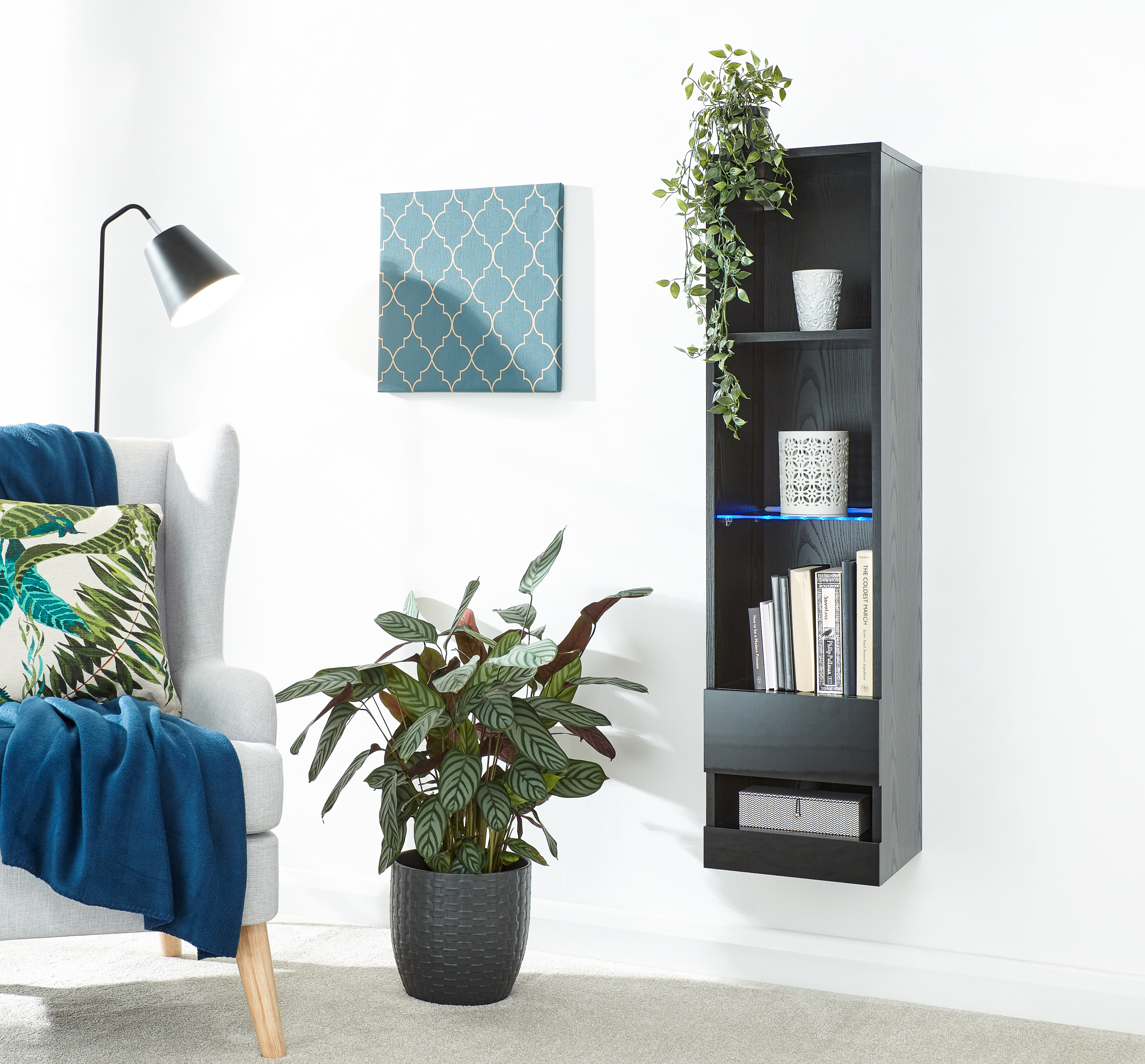 Galicia Tall Shelf Unit With Led Black - Campbell Craft