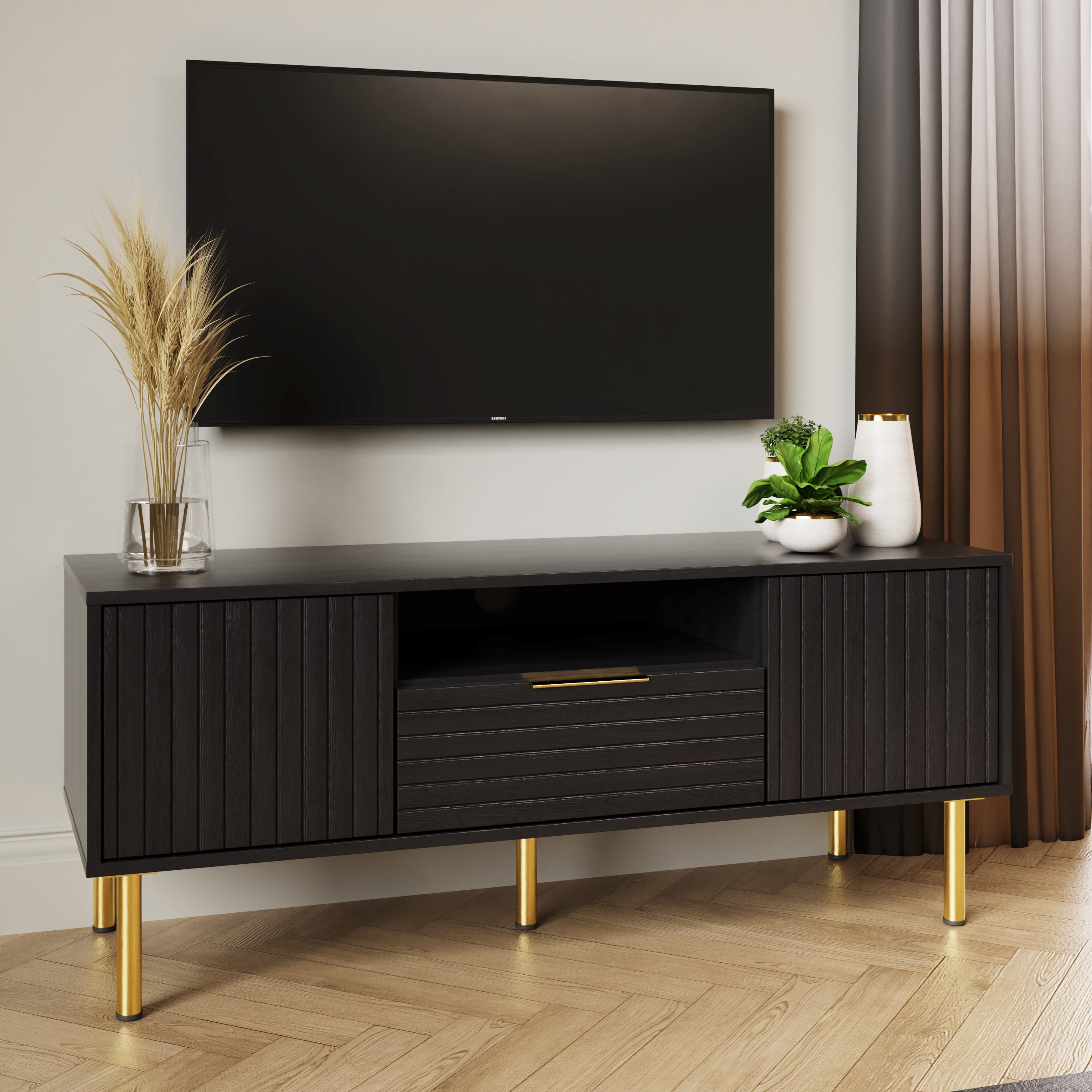 Metropolitan Bliss 1 Drawer and 2 Door Tv Unit - Black - Campbell Craft