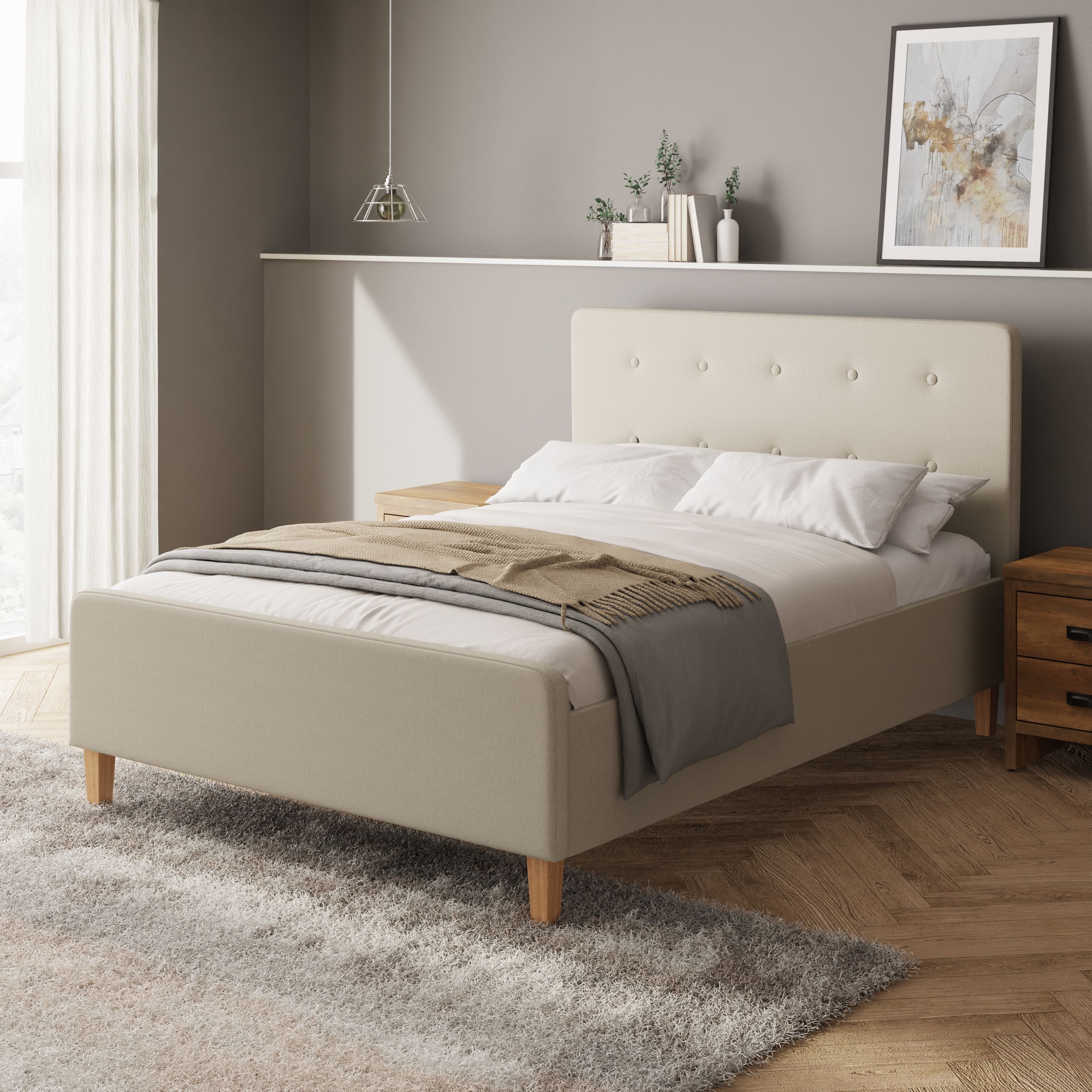 Ashbourne Ottoman Storage 4ft6 Double Upholstered Beds - Natural - Campbell Craft