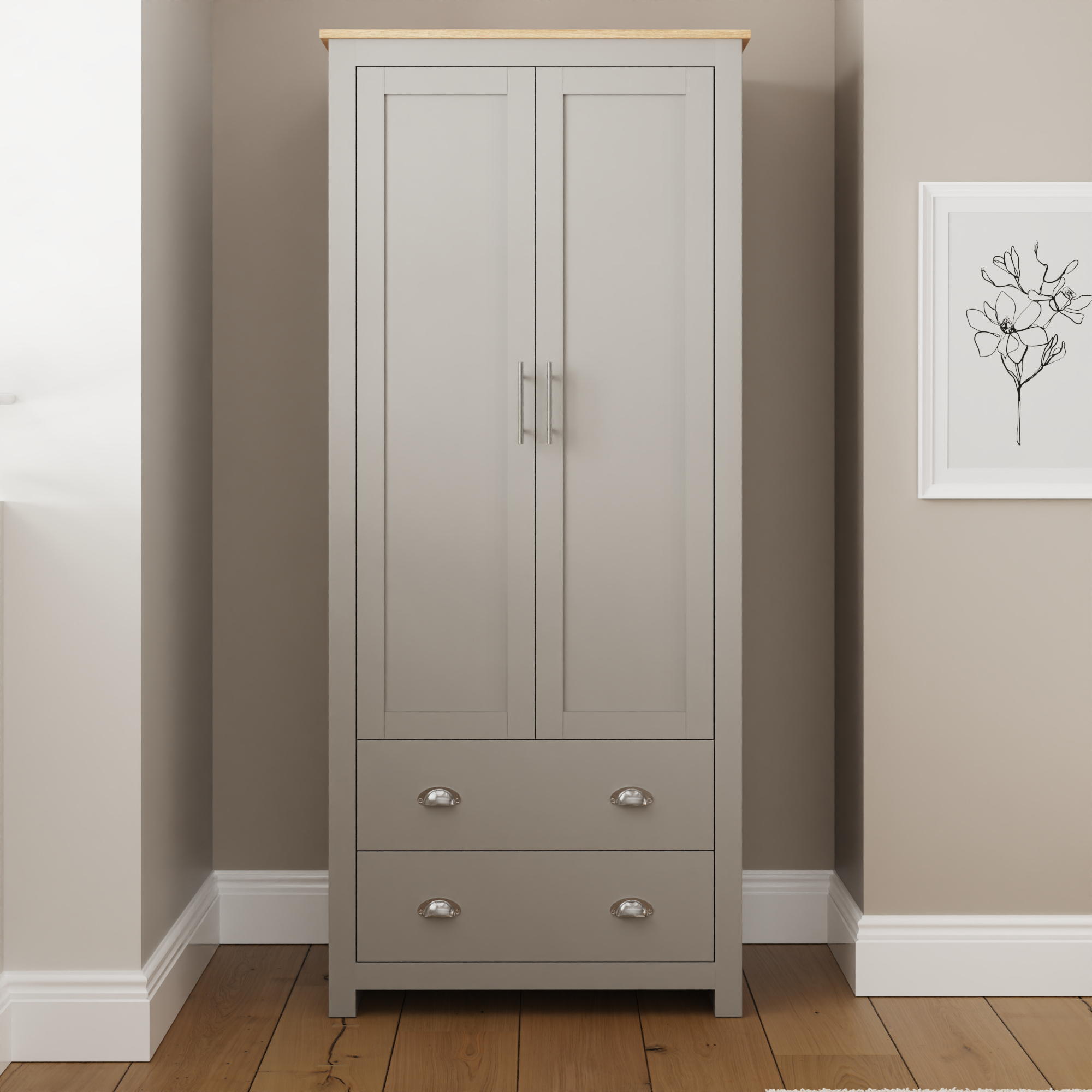 Wardrobe - LEVIS 2 Door Wardrobe Grey 79cm - Campbell Craft