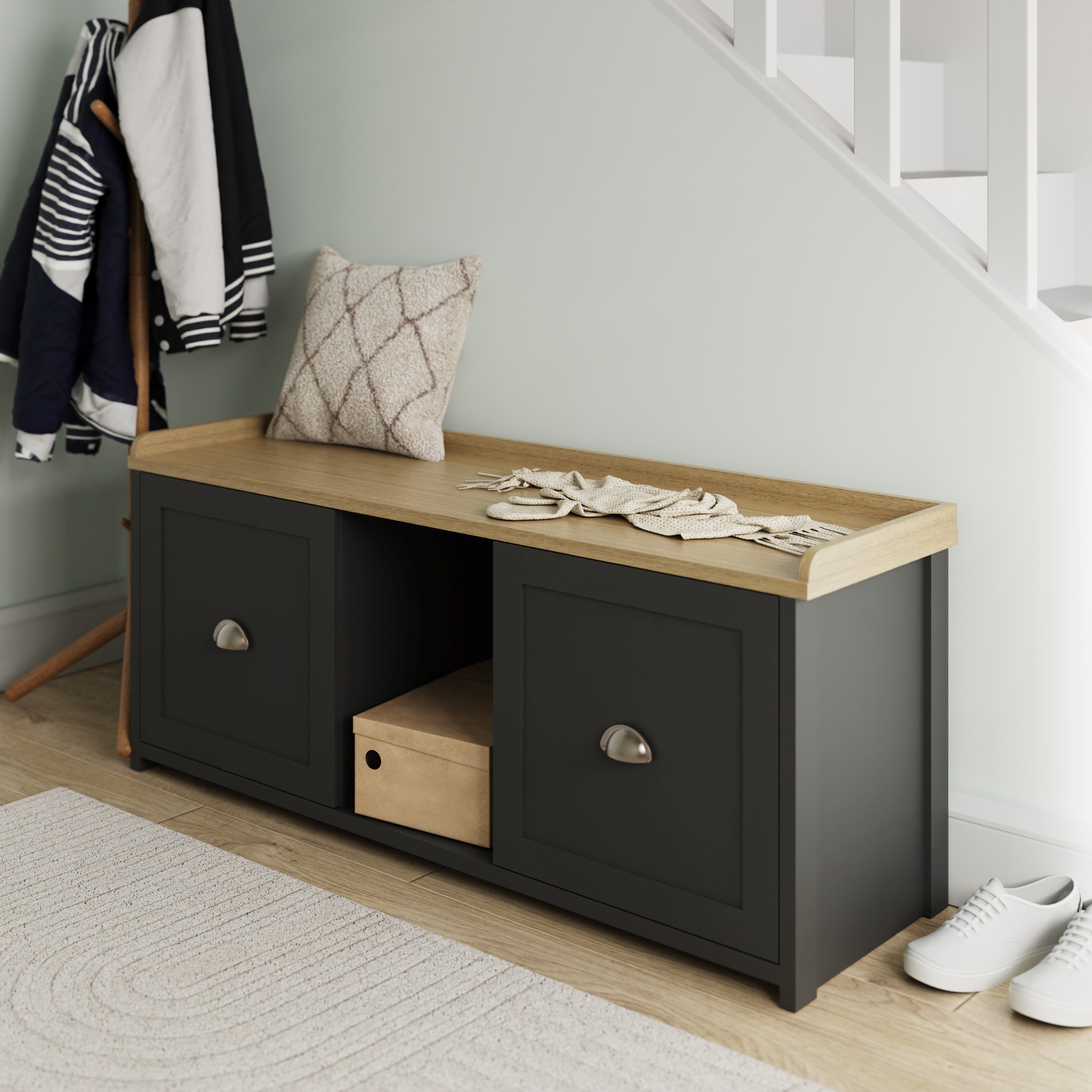 LEVIS Black Shoe Cabinet - Large-sized, 2 Door, Wide - Campbell Craft